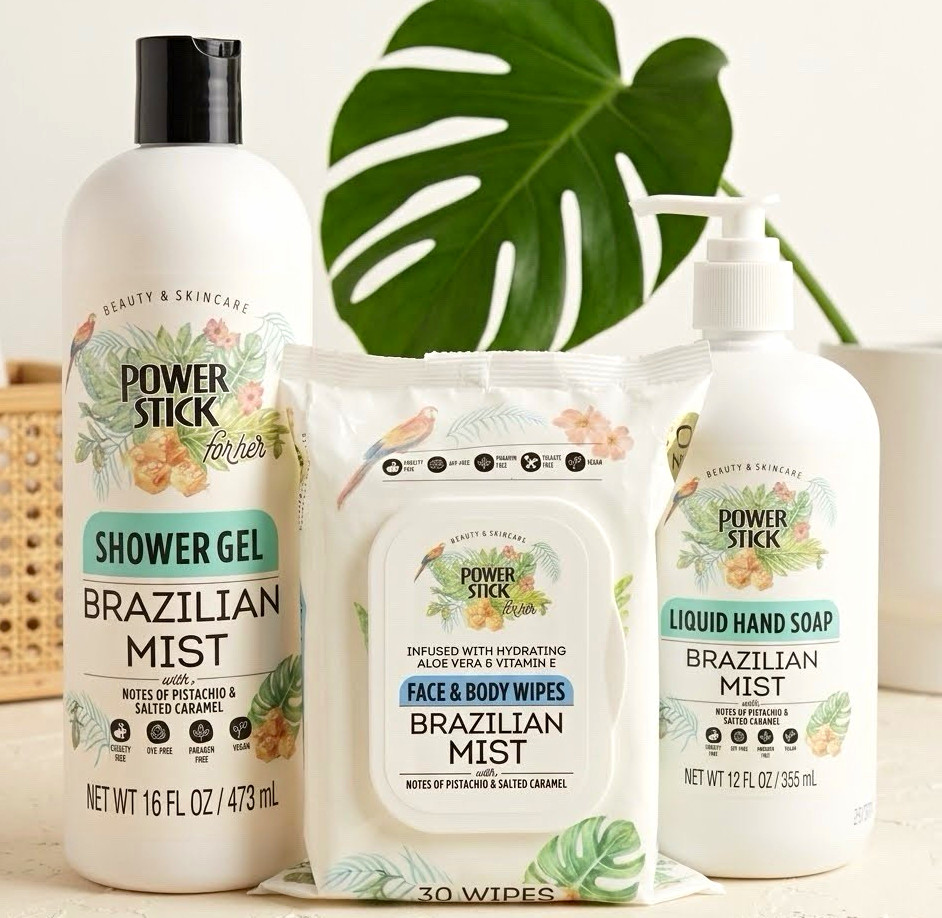 Brazilian Mist 3 Piece Set • Hand Soap | Body Wipes| Body Wash Set Power Stick 