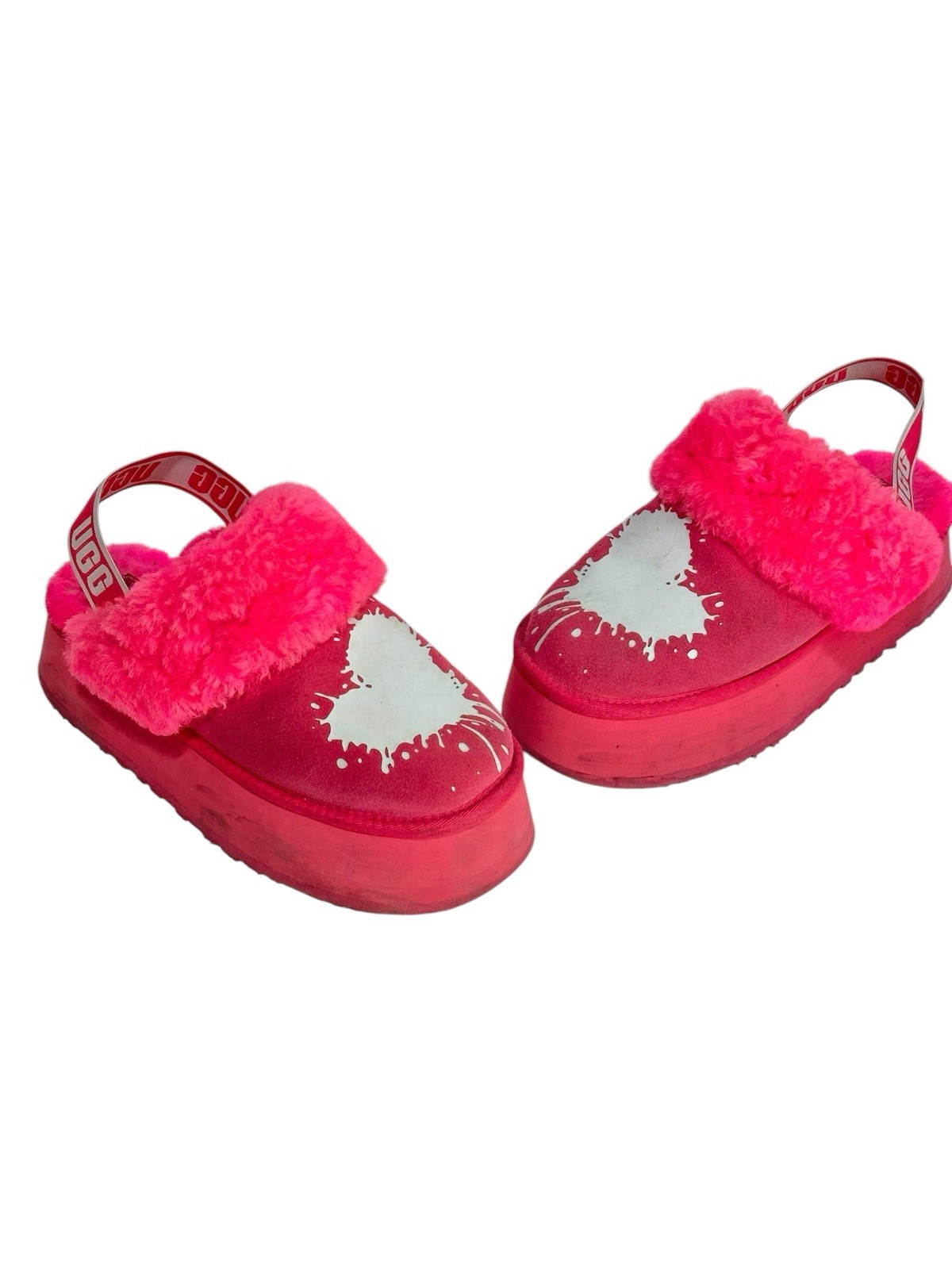 UGG Funkette Hot Pink Valentine Graphic Platform Slipper Limited Edition Size 9