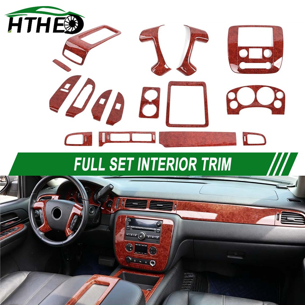 Mahogany Wood Grain Full Set Interior Console Cover Trim For Avalanche 07-13 New