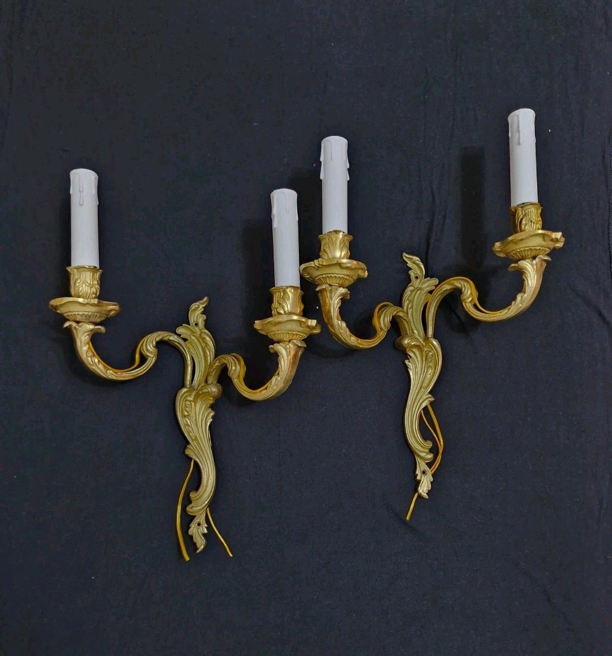 Pair Antique Vintage French Brass Wall Lights Wall Sconces Fully Restored 