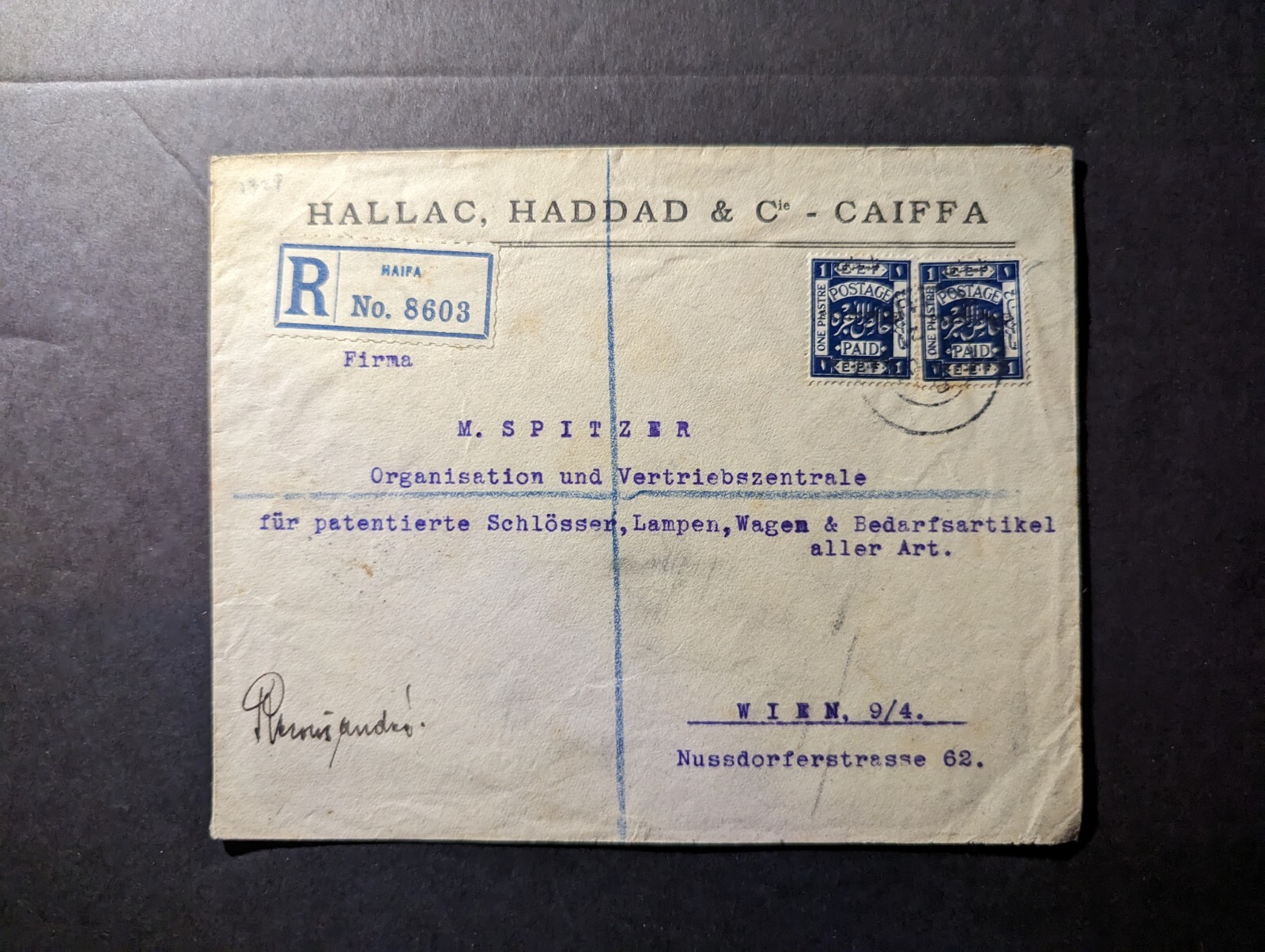 1921 Egyptian Expeditionary Forces Cover Haifa Palestine to Vienna Austria