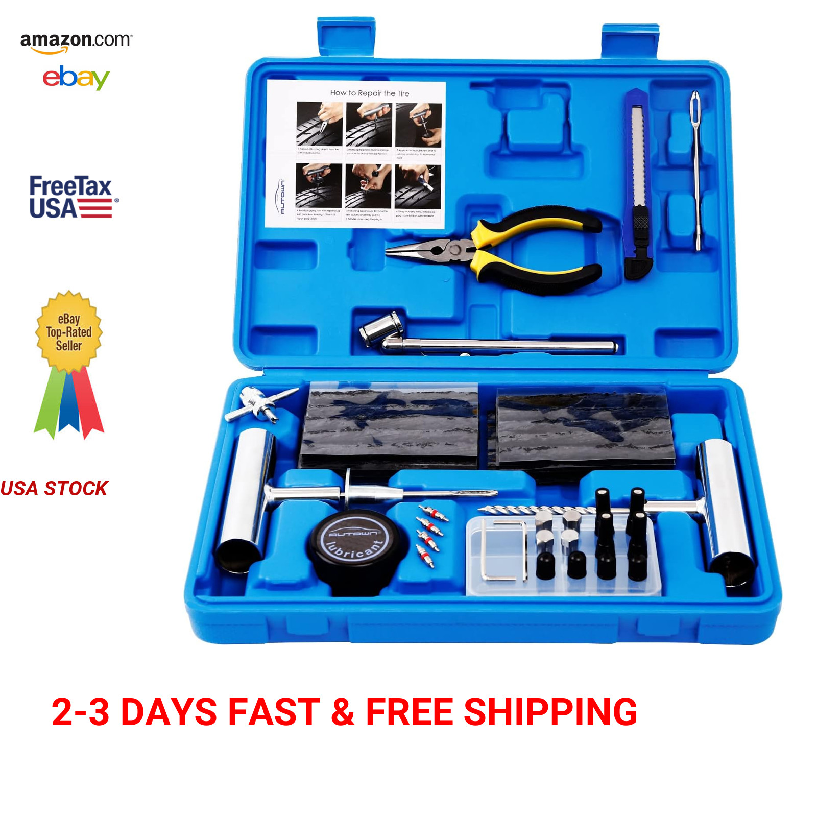 Heavy Duty Tire Repair Kit 68pcs, Puncture Fix, Suitable for Cars Motorcycles