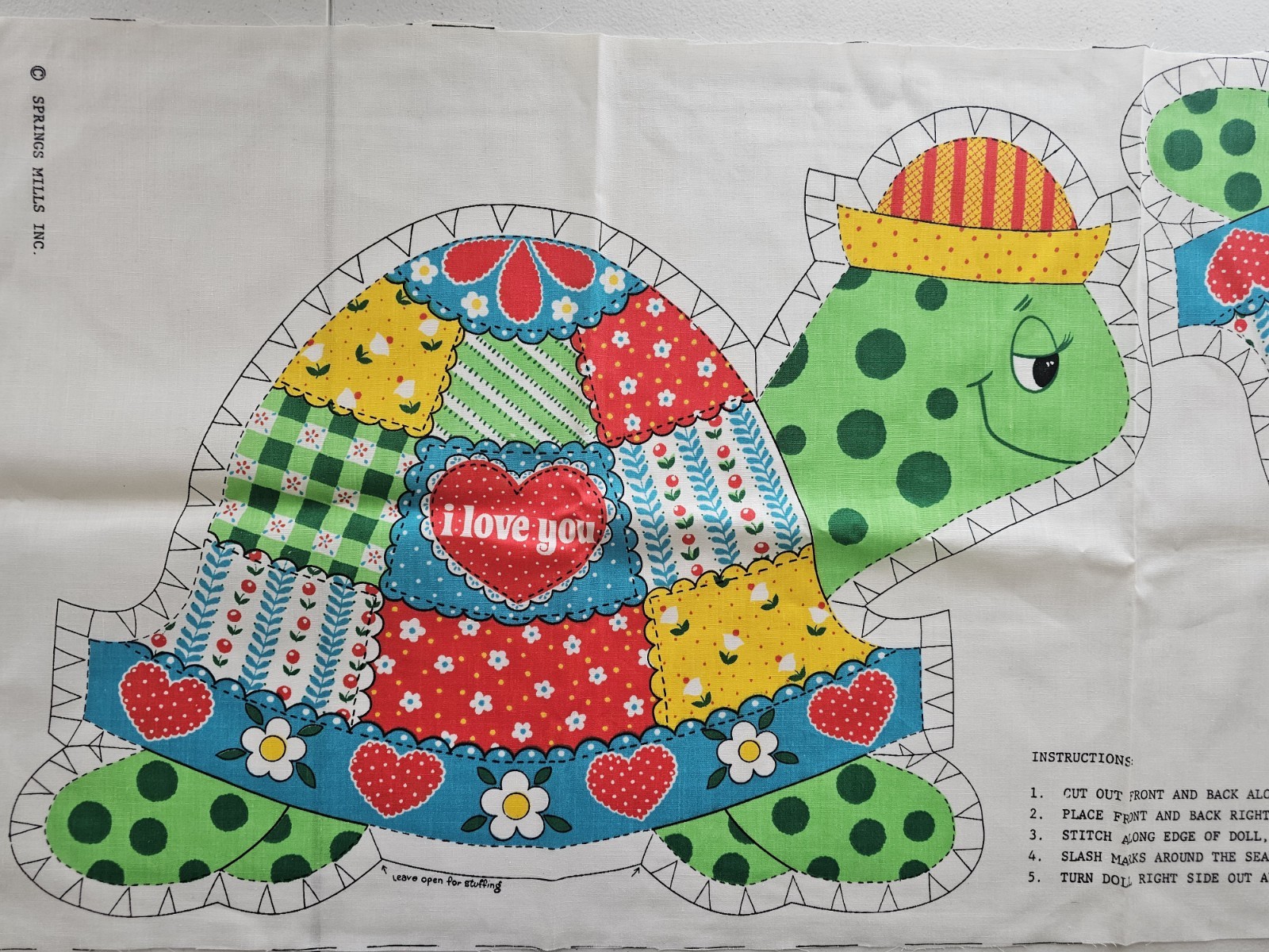 Vintage 70s Springs Mills Patchwork Turtle Fabric Panel Both Sides Included Vintage 70s Springs Mills Patchwork Turtle Fabric Panel Both Sides Included