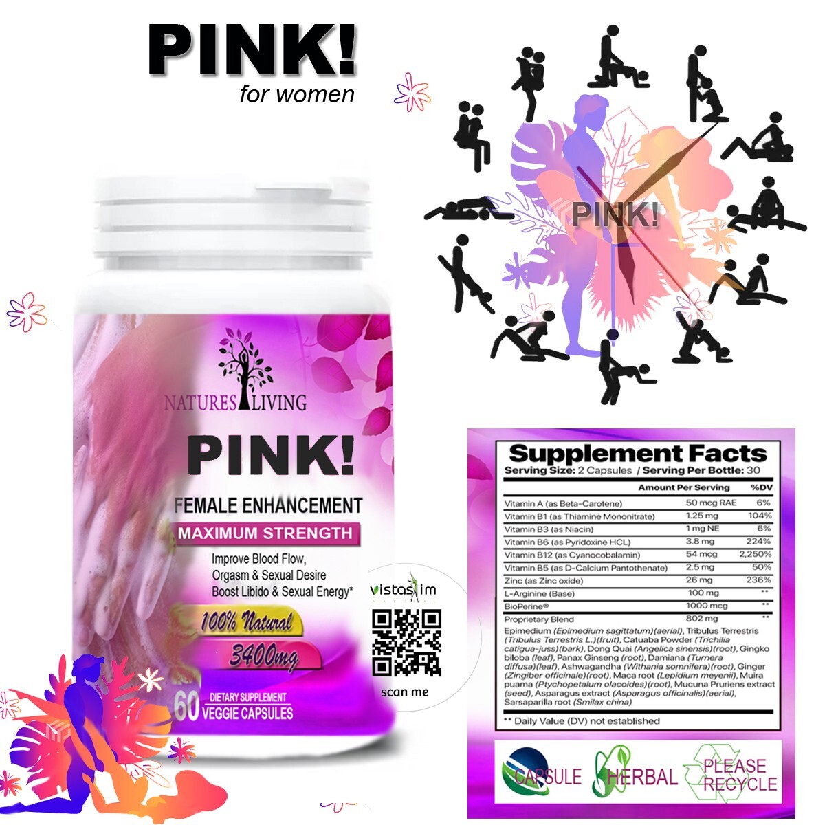 PINK Pink Female Sensual Enhancement Supplement (1 Month Supply) Better Sex