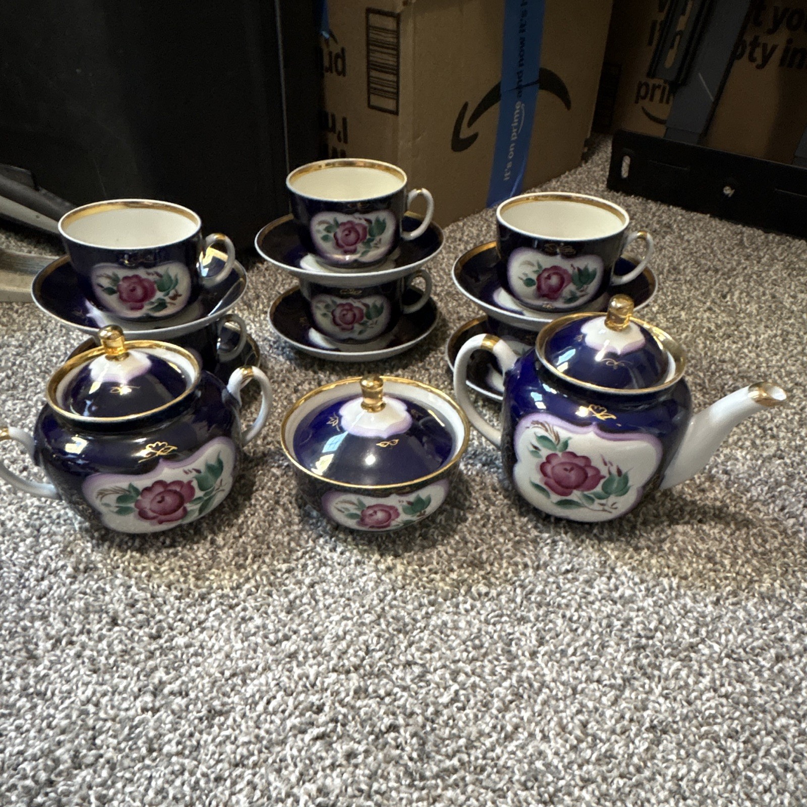 Vintage Soviet Era Porcelain Floral Tea Set