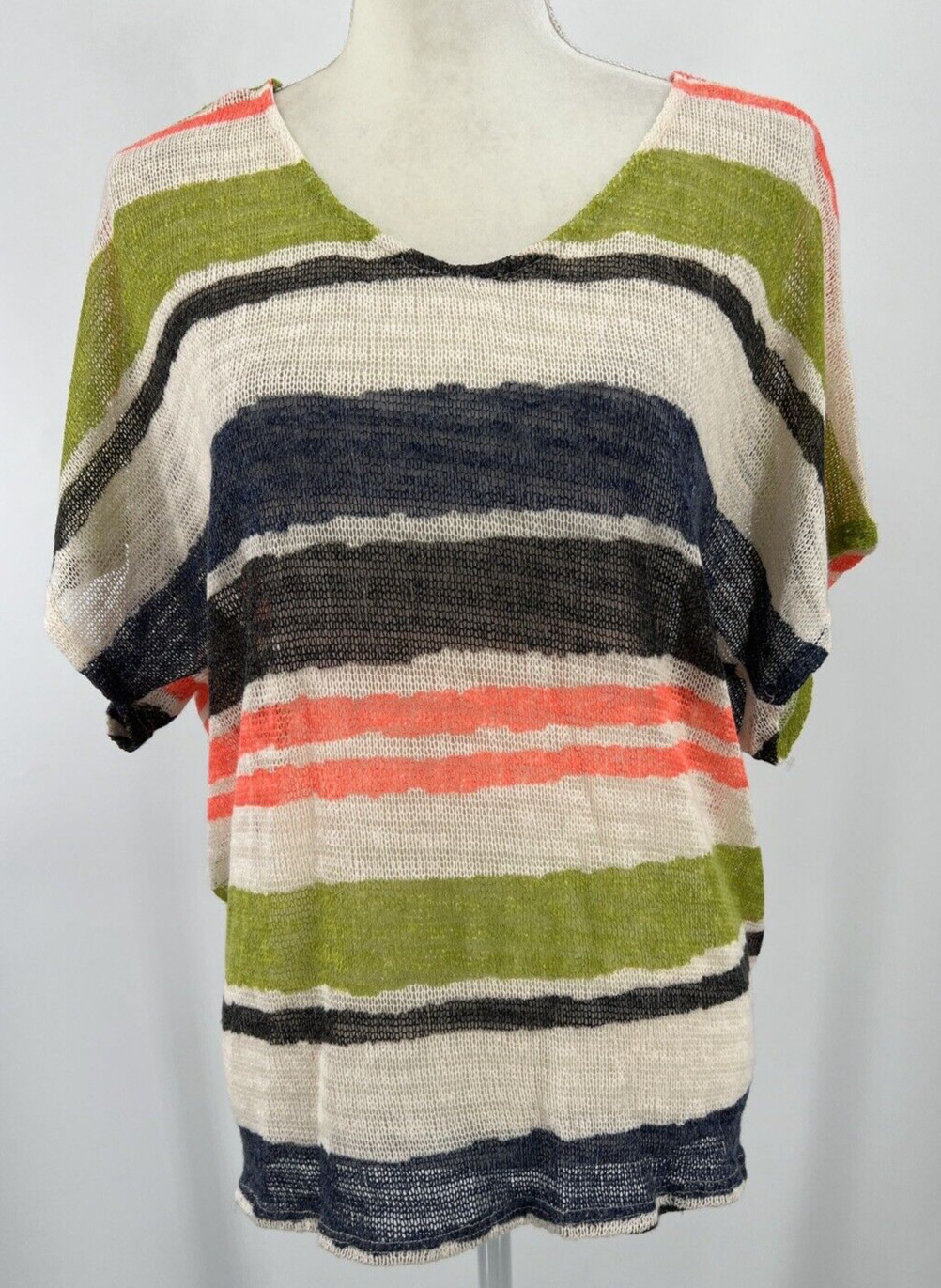 Oddy Anthropologie Womens Small Blue Green Ivory Stripe Twist Open Back Boho