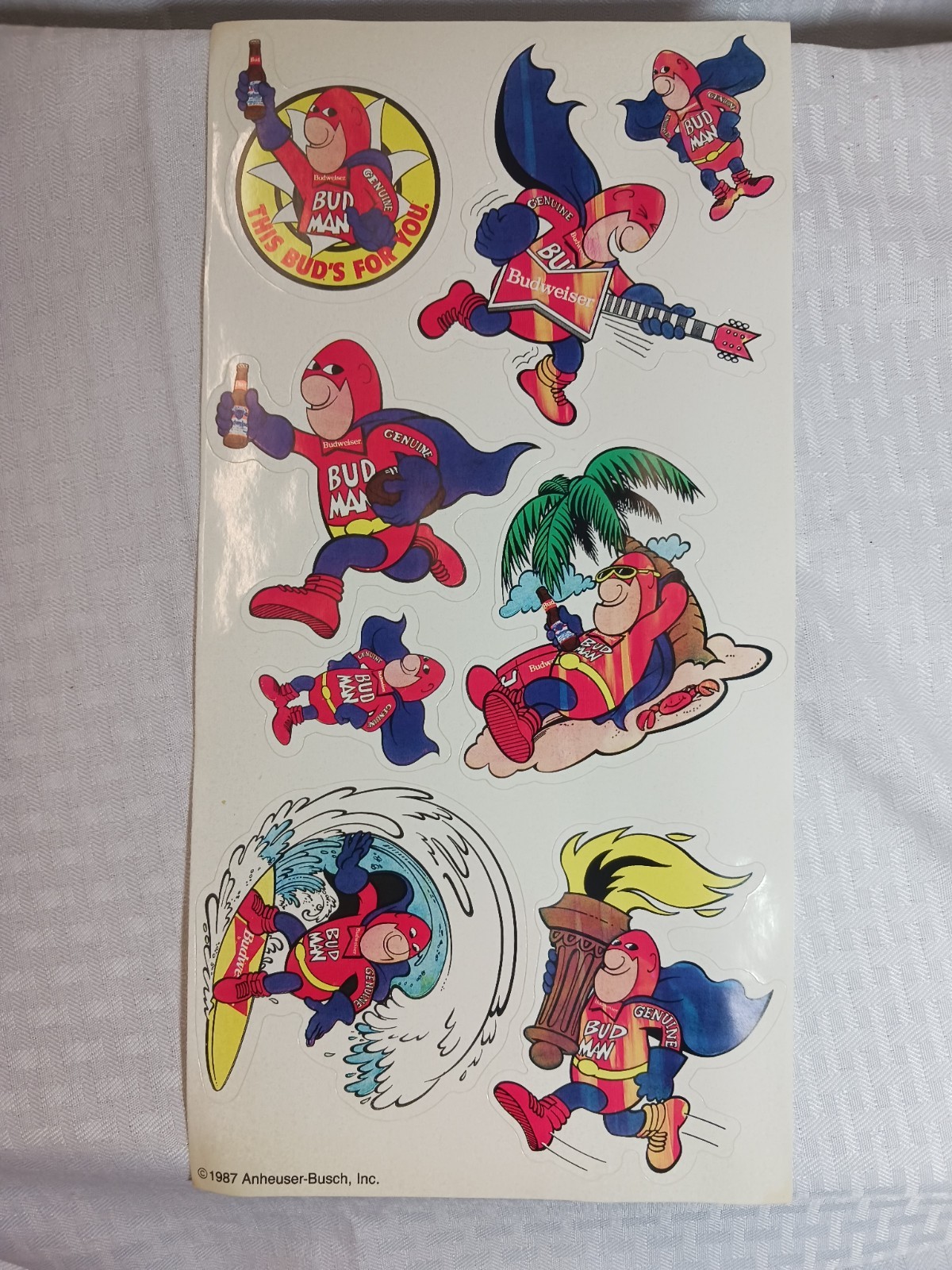 Vintage Bud Man Sticker Sheet 8 Stickers 14x7 Inch Sheet Vintage Bud Man Sticker Sheet 8 Stickers 14x7 Inch Sheet