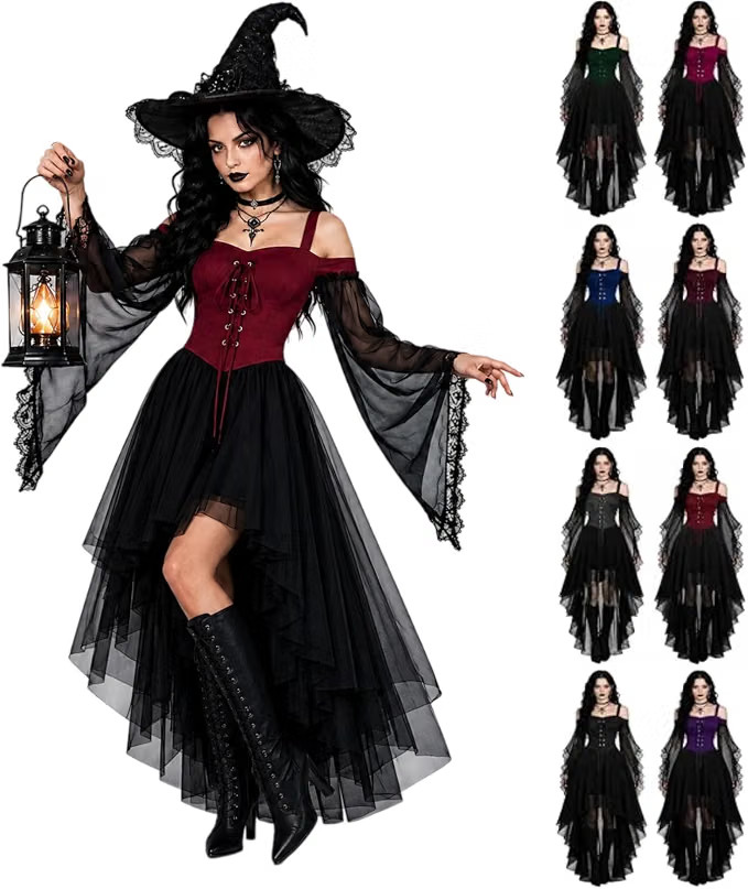 Small Women's Gothic Halloween Witch Dress Split Bell Sleeve Vampire Renaissance Small Women's Gothic Halloween Witch Dress Split Bell Sleeve Vampire Renaissance