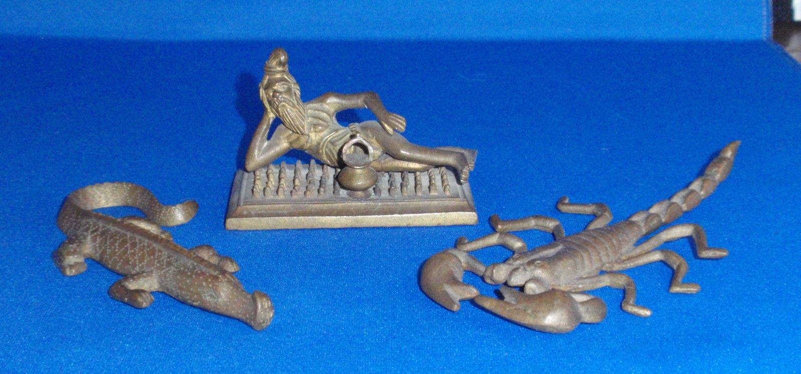 RARE Antique British Raj Brass Fakir Yogi plus Crocodile & Scorpion C. 1900 RARE Antique British Raj Brass Fakir Yogi plus Crocodile & Scorpion C. 1900