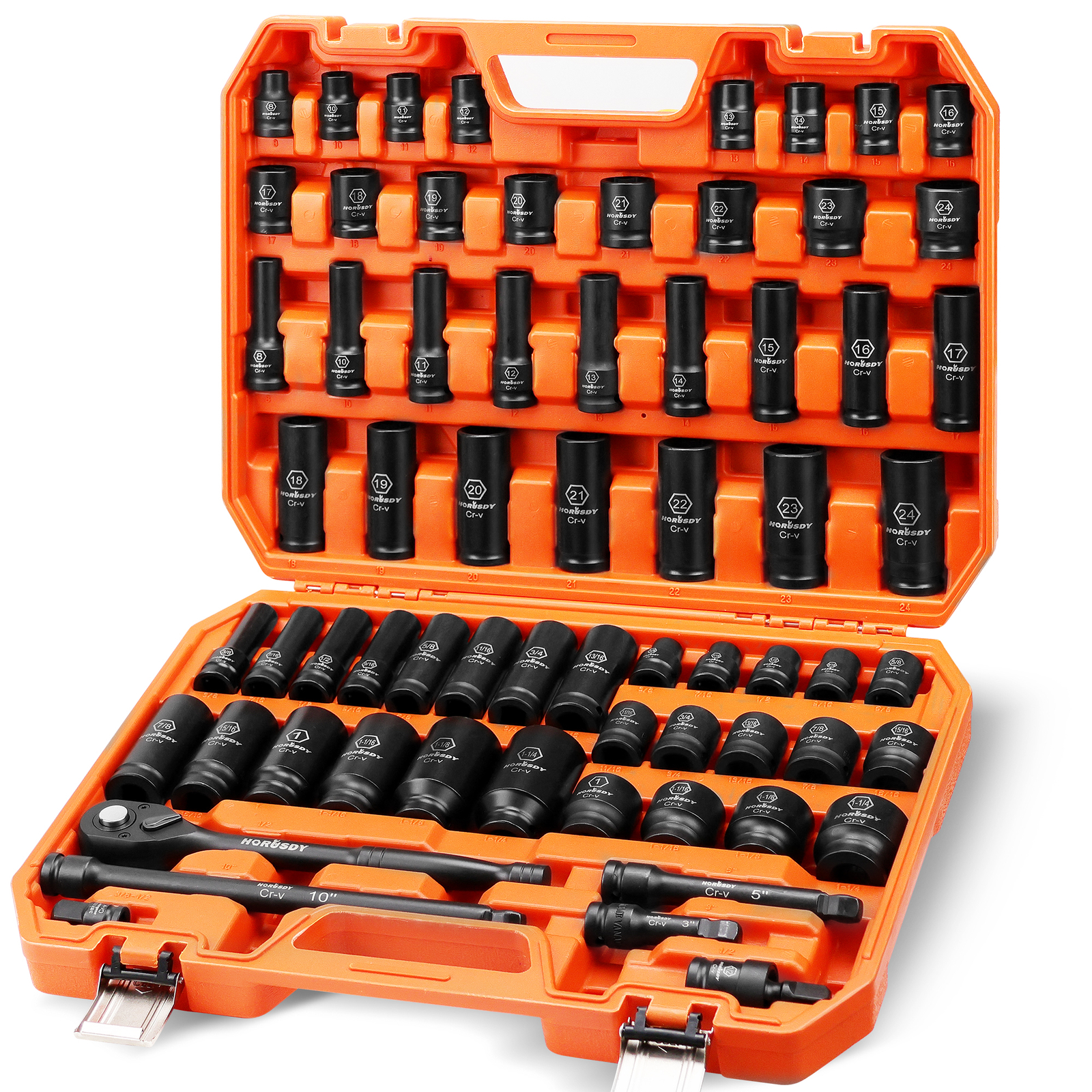 66PC Impact Socket Set 1/2in Drive 6 Point Shallow & Deep Socket Set SAE Metric 66PC Impact Socket Set 1/2in Drive 6 Point Shallow & Deep Socket Set SAE Metric
