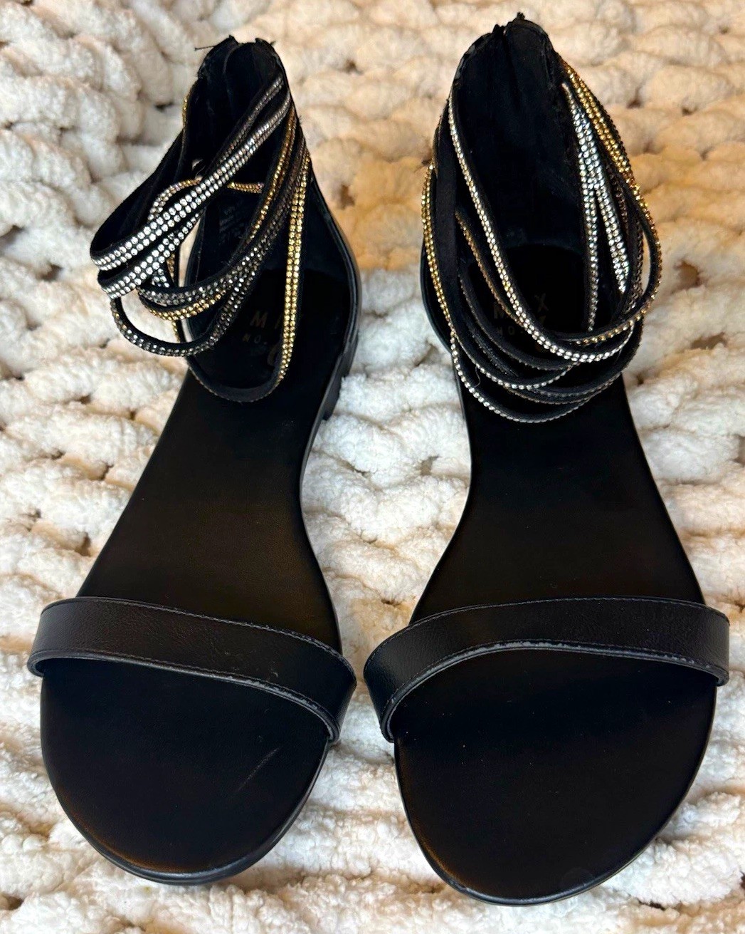 Mix No. 6 Velaria Strappy Rhinestone Sandal with Back Zip-Black Women’s US 8.5
