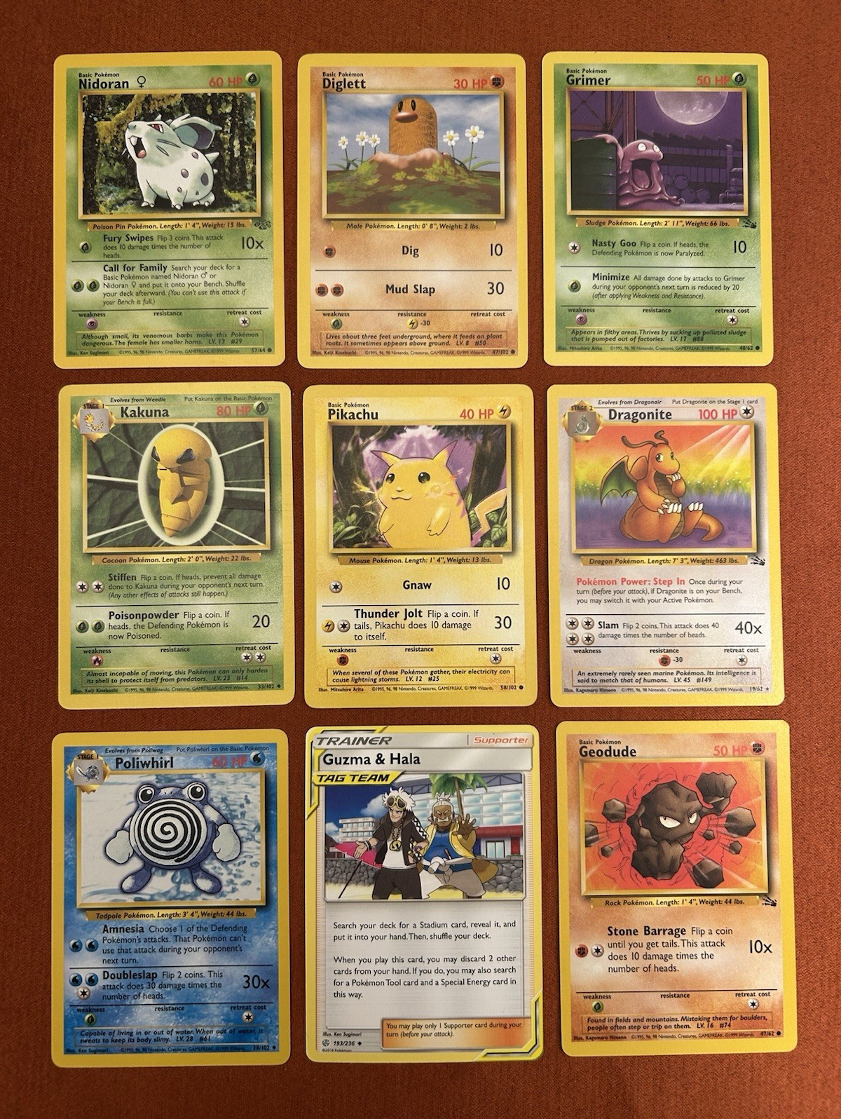 Pokemon TCG 9 Card Lot 1999 2000 Rare Common 1st Ed Dragonite Pikachu Near Mint