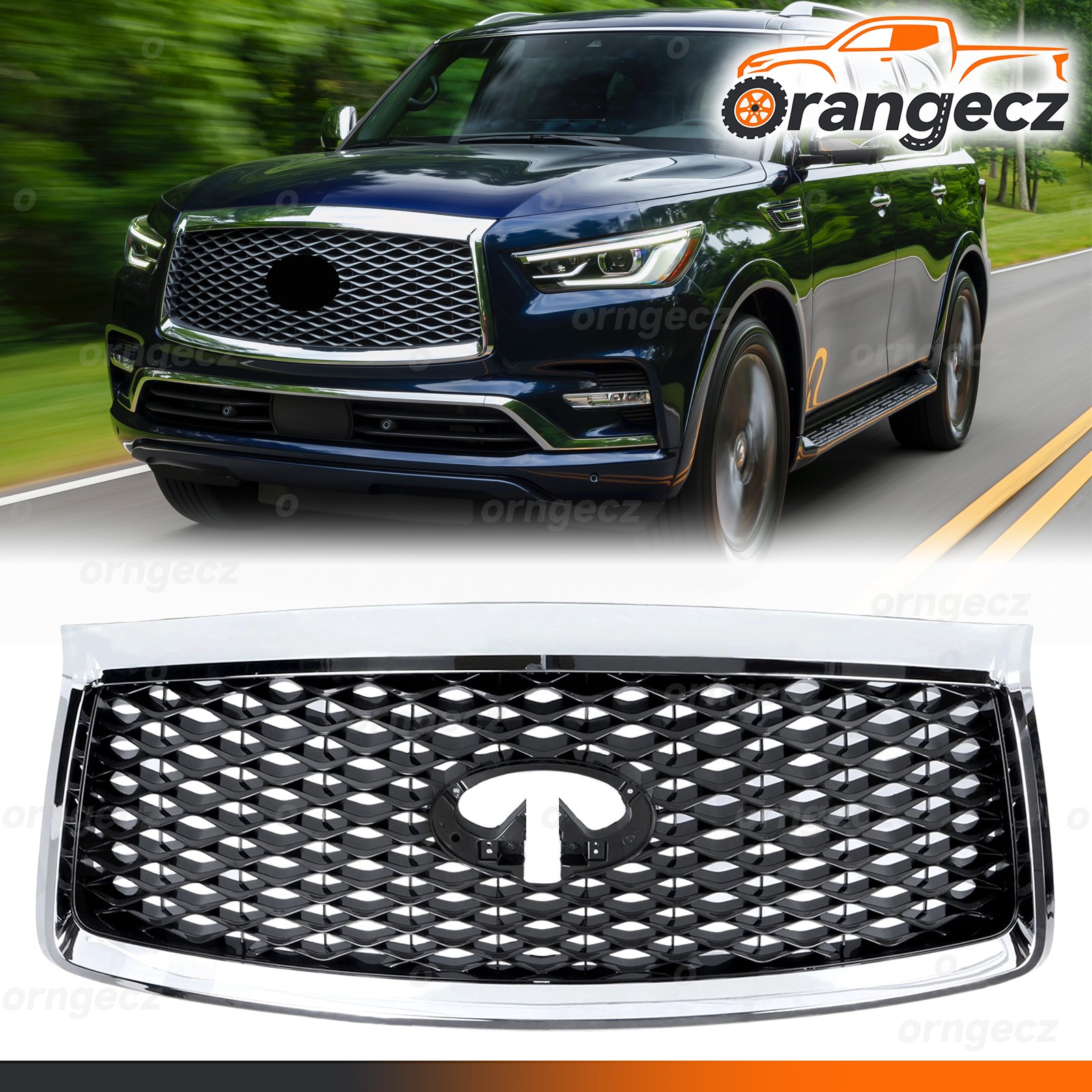 623106GW0A Chrome Front Upper Grille Grill W/Camera For 2018-2021 Infiniti QX80