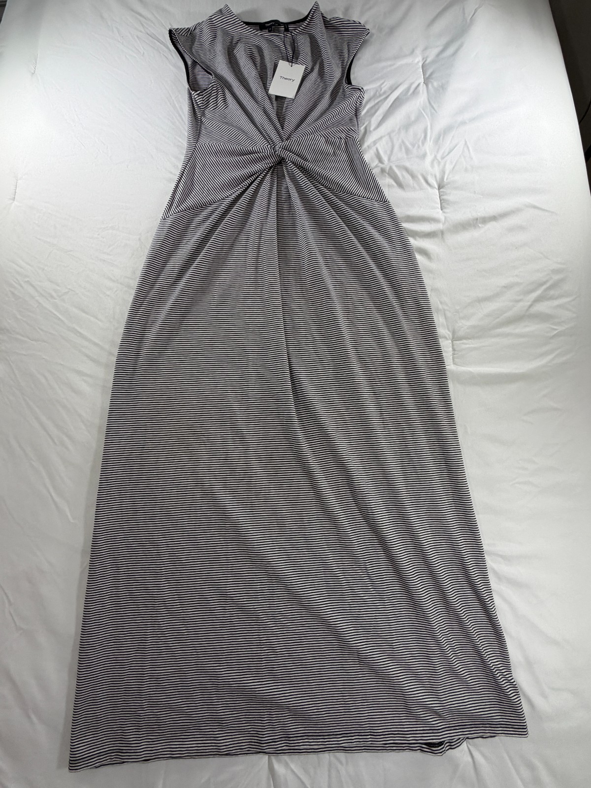 Theory Black and White Striped Knot Front Dress
