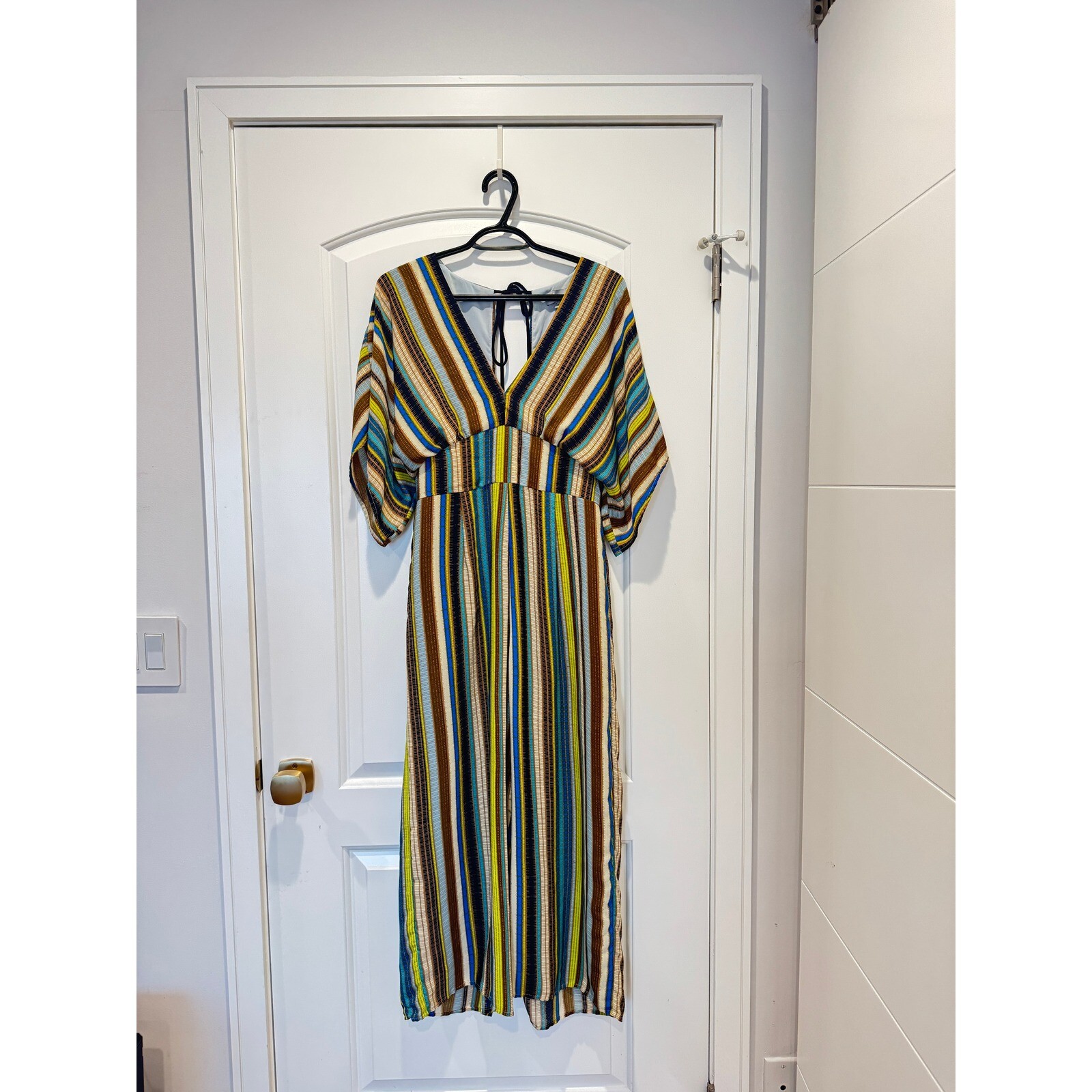 Adelyn Rae Striped Maxi Dress V-Neck Casual Bohemian Resort Size M