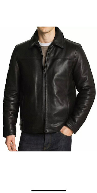 Mens Leather Jacket Flight Bomber Coat Black Lined