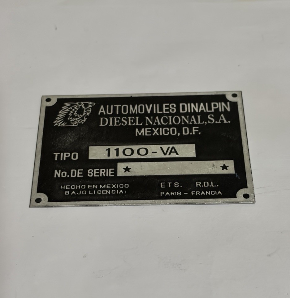 Data plate Renault Alpine Sign Id Plate A110 A 110 s91 Dinalpin 1100 Mexico Data plate Renault Alpine Sign Id Plate A110 A 110 s91 Dinalpin 1100 Mexico