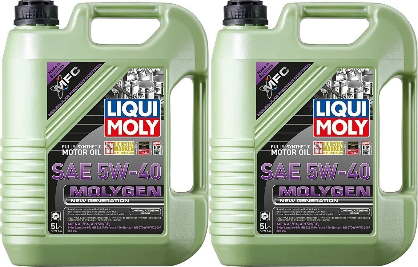 LIQUI MOLY 20232 Molygen 5W40 Full Synthetic Engine Motor Oil 5L Green Glow 2Pk
