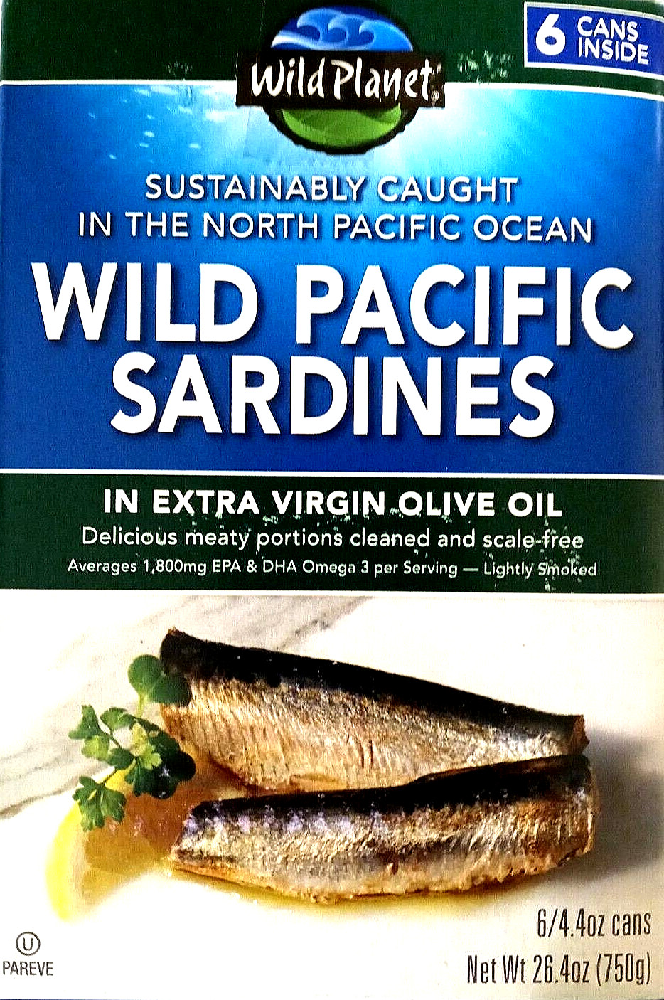 Wild Planet Wild Pacific Sardines 6 x 4.4 Oz Cans in Extra Virgin Olive Oil