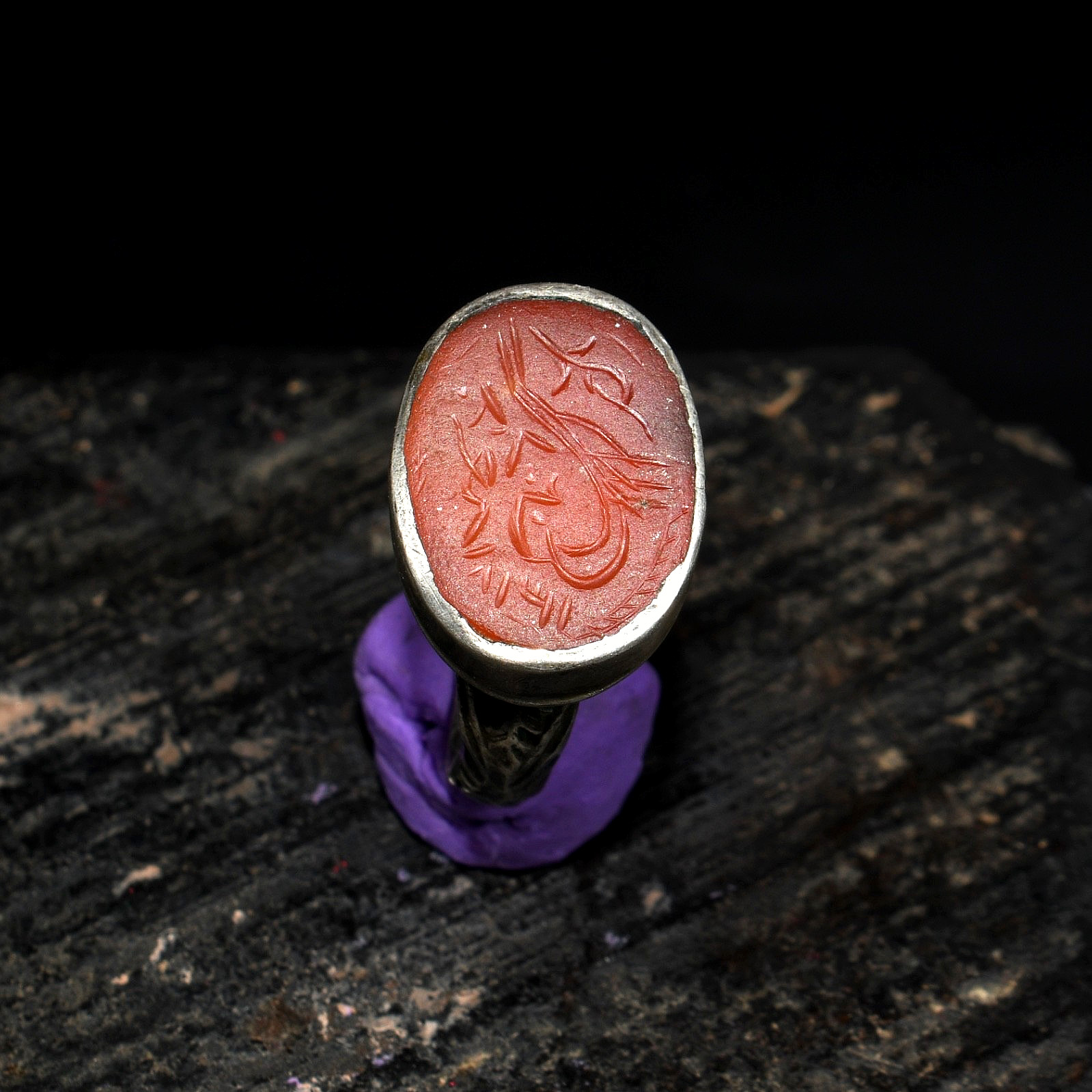 Ancient Islamic Silver Ring Carnelian Arabic Kufic Script Intaglio Stamp Seal