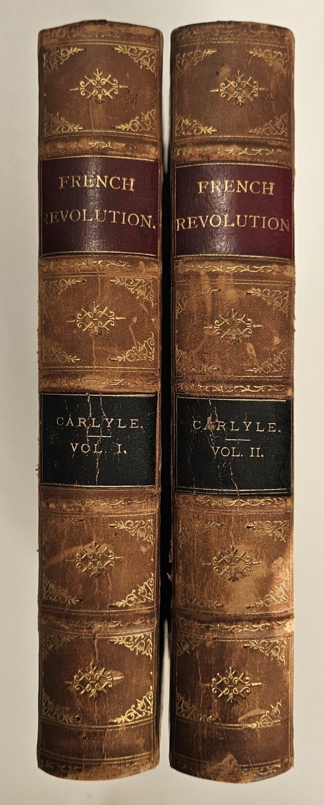 c.1890s Carlyle French Revolution 2 Vols Half Calf Marbled Binding