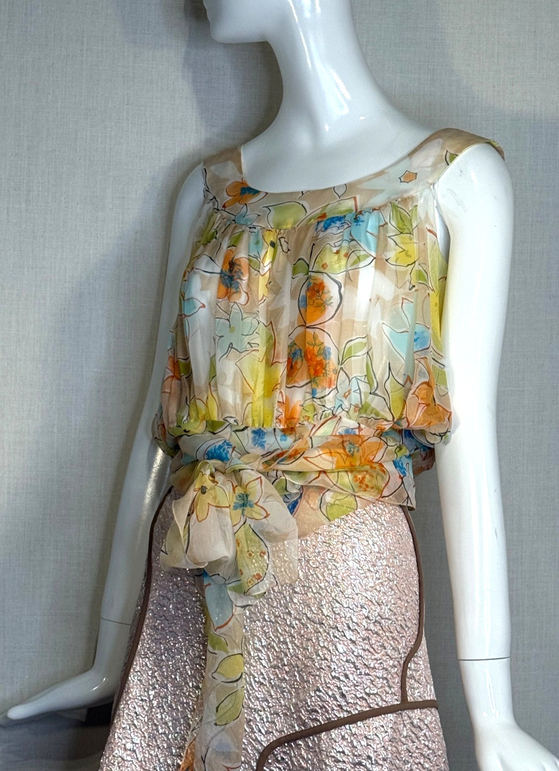 Blumarine Sleeveless Silk Chiffon Blouson Blouse IT44 Y2K Vintage Anna Molinari