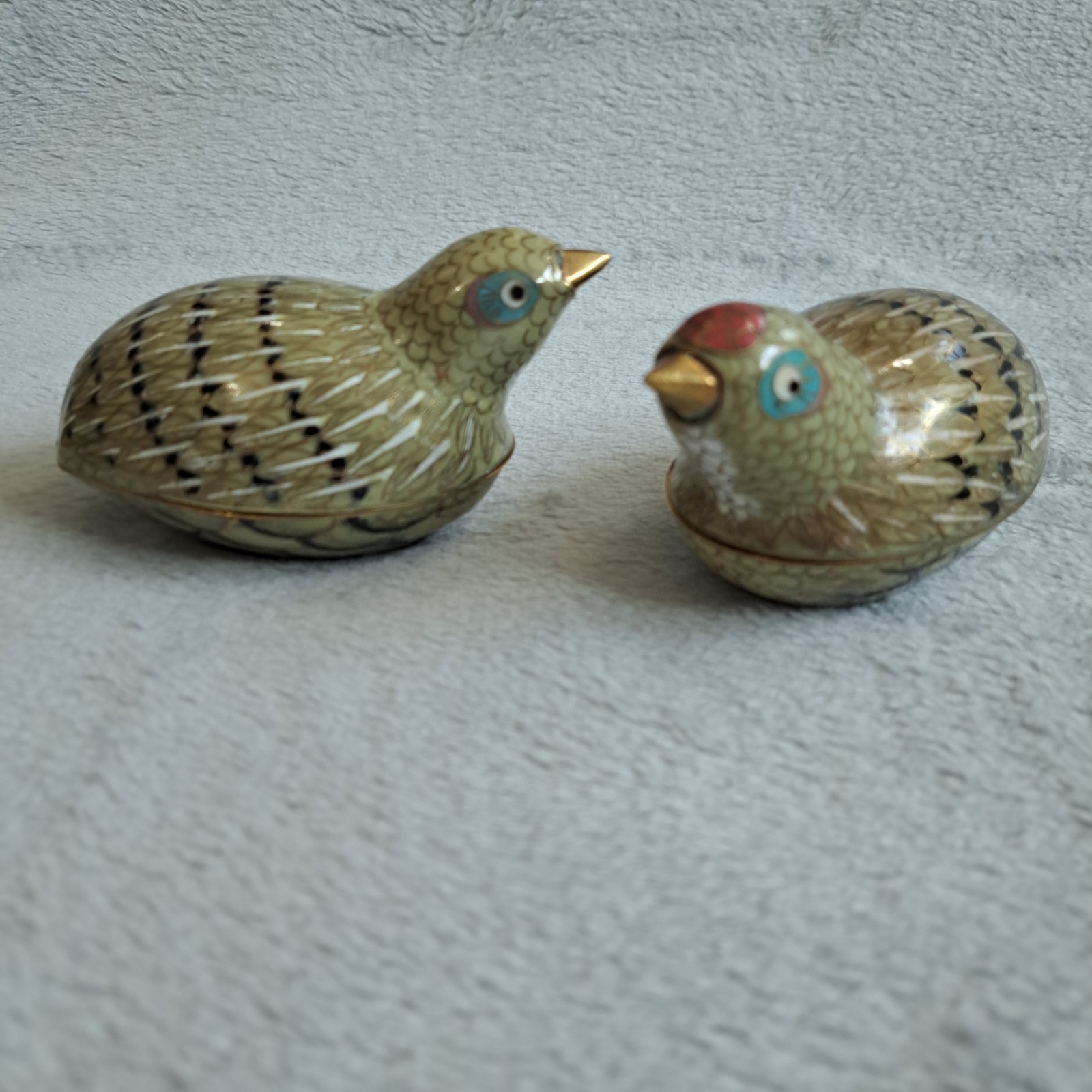 Antique Chinese Cloisonne Quail Trinket Boxes Set | Qing Dynasty Late 19th C.