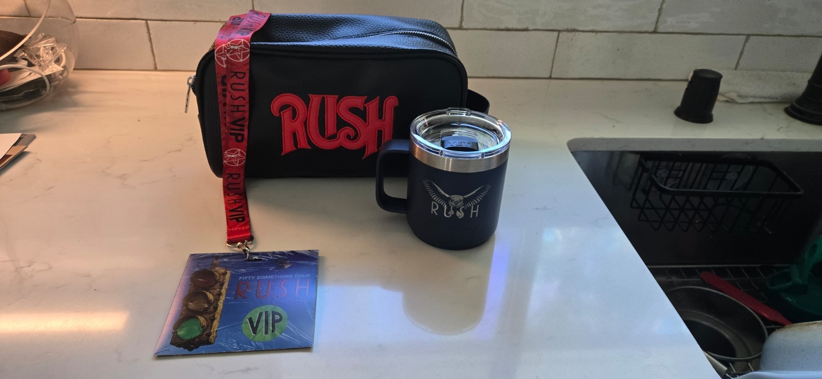 Rush 2026 Fifty Something Tour VIP package Blue Yeti Cup Laminate Pass Toiletry Rush 2026 Fifty Something Tour VIP package Blue Yeti Cup Laminate Pass Toiletry