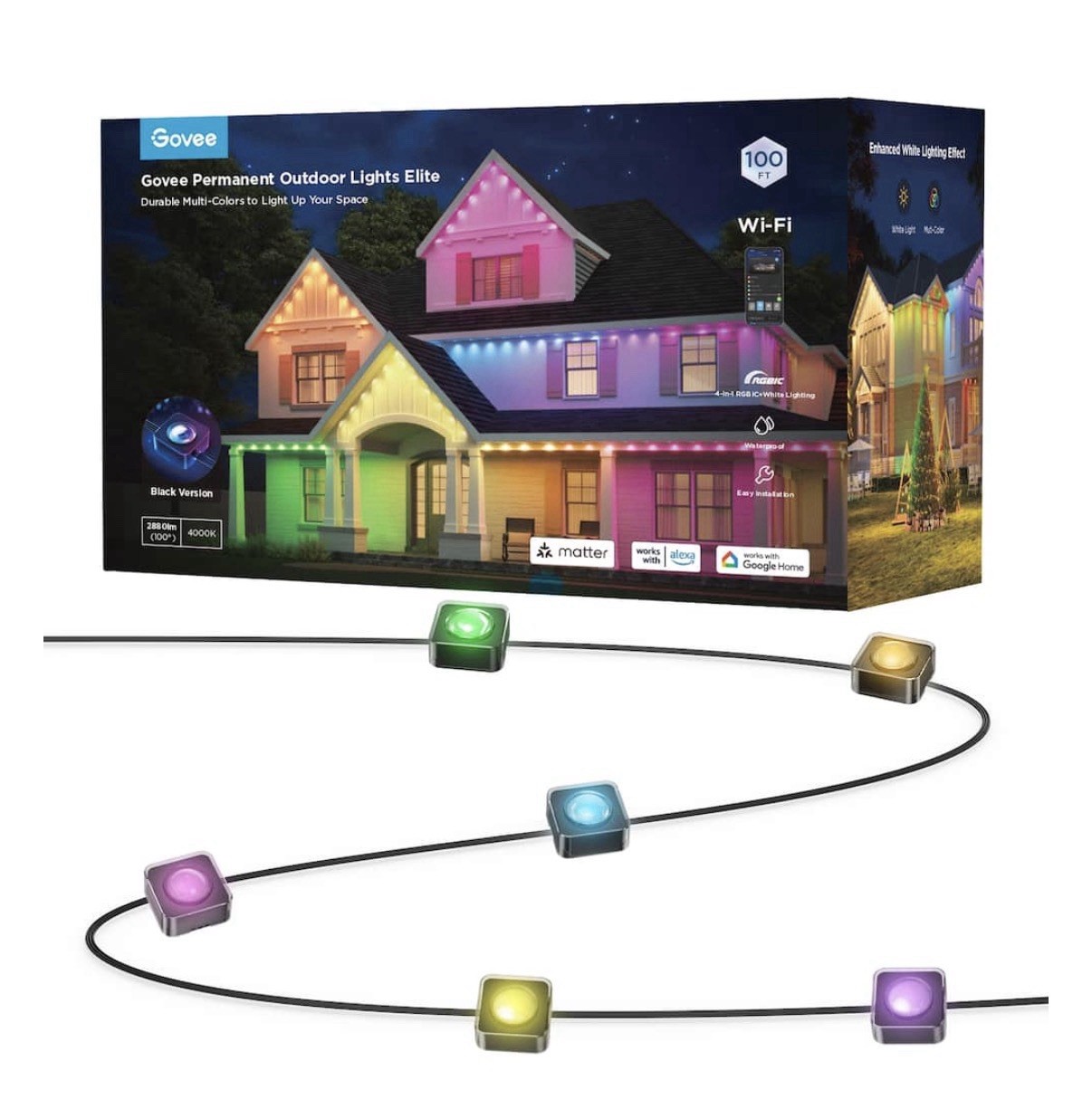 Govee 100ft Black Permanent Outdoor Lights Elite with 72 LED Lights (Open Box)