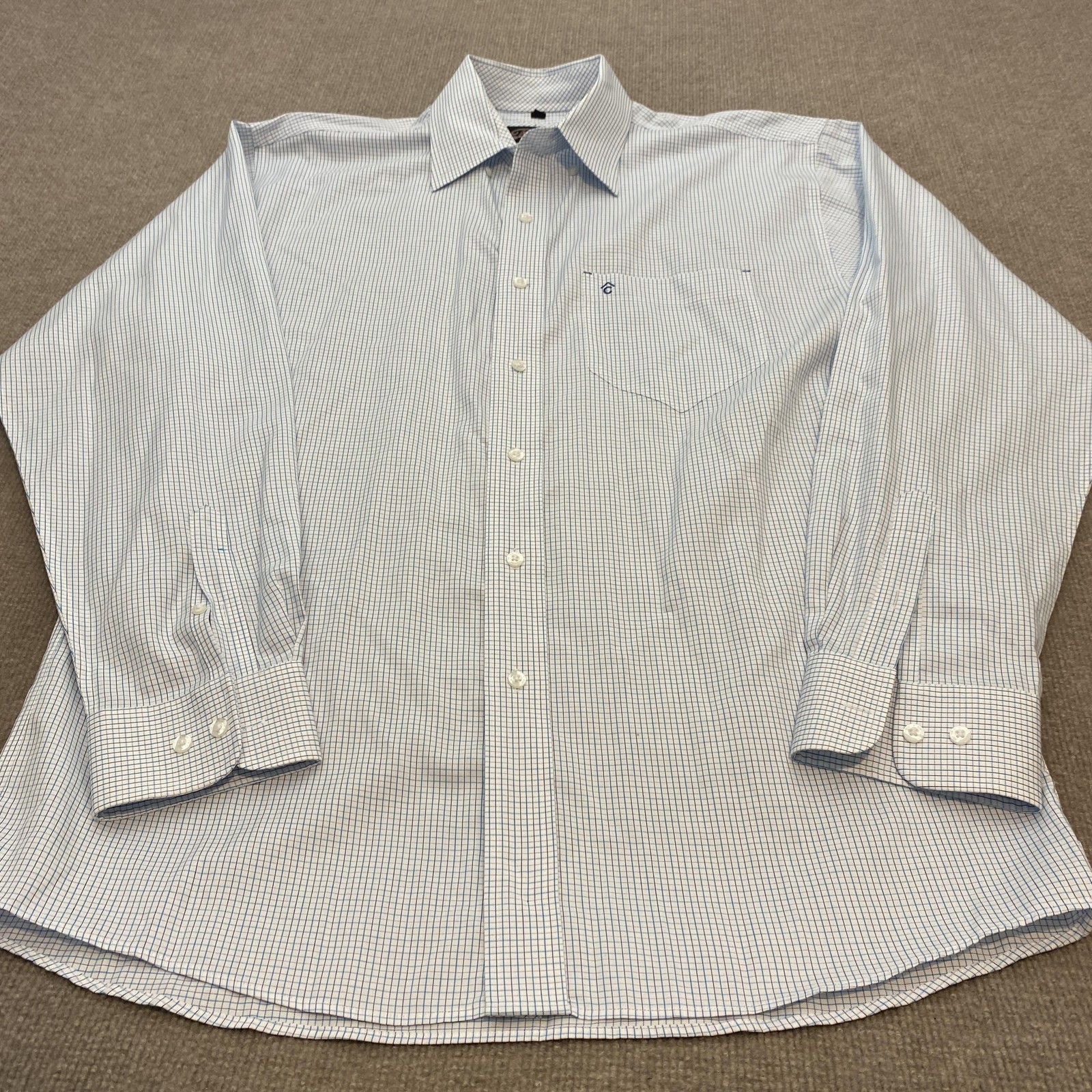 Rafter C Shirt Mens Large White Blue Check Long Sleeve Button Down Dress Cotton