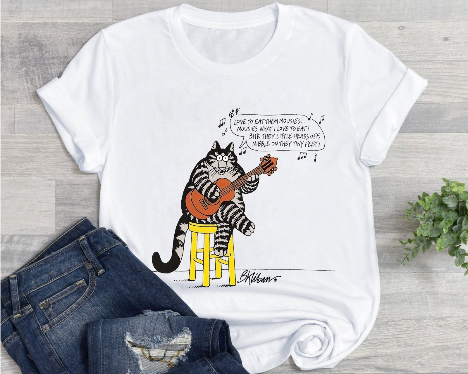 Kliban Cat Guitar Shirt Funny Vintage Eat Them Mousies Graphic Tee