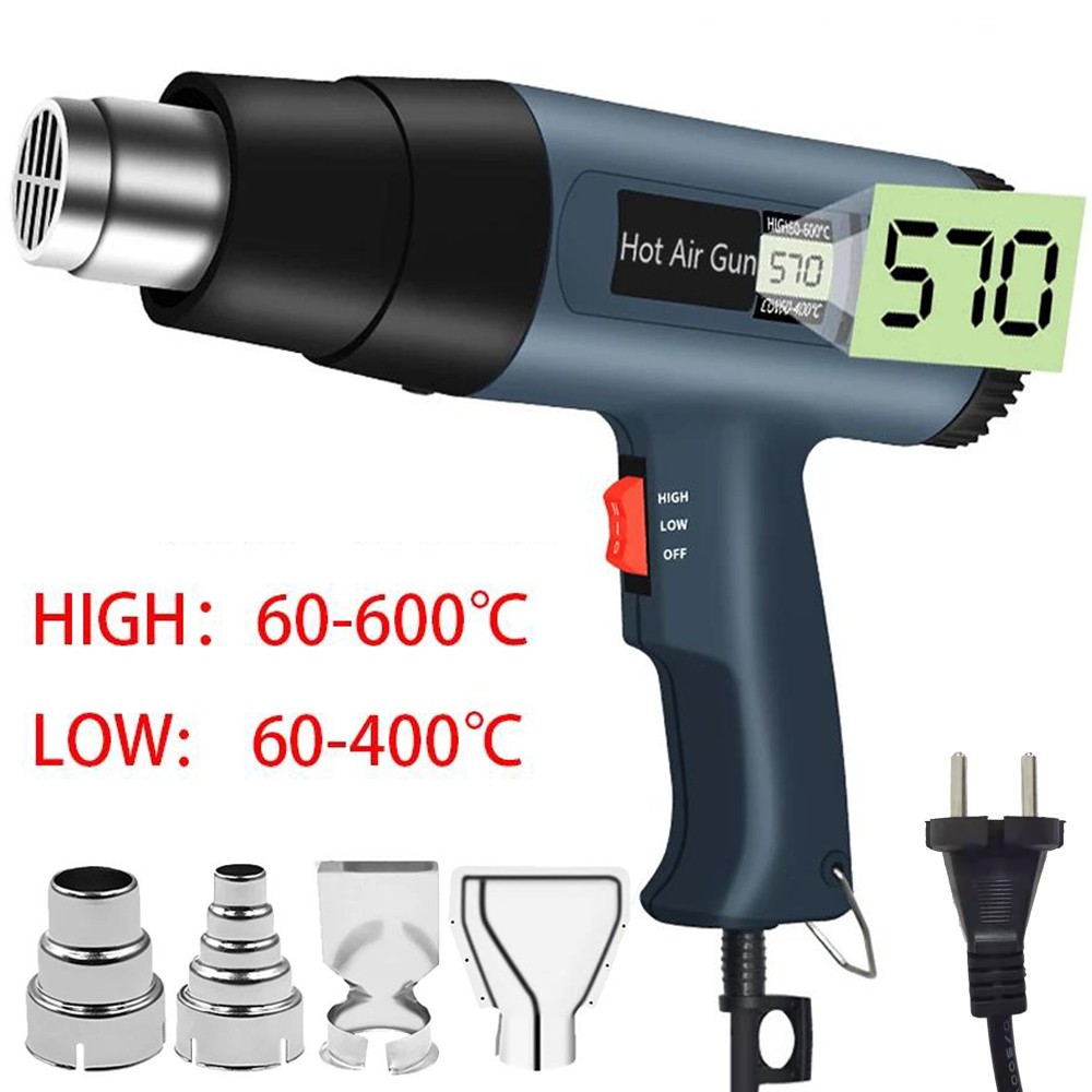 2500W Heat Gun Hot Air Gun Dual Temperature Settings + 4 Nozzles High Power Tool