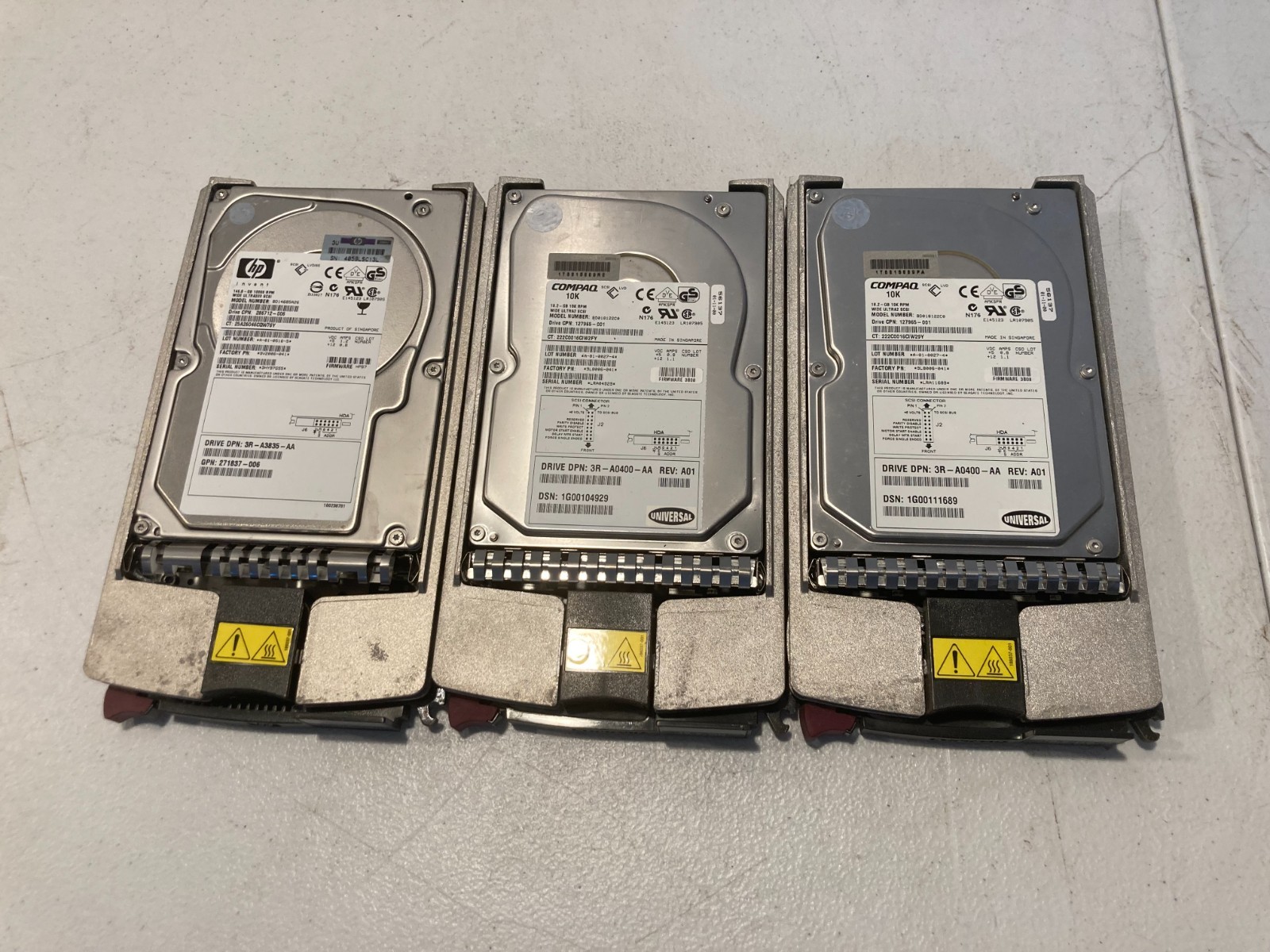 Lot of 3 HP Compaq Hard Drive 18.2GB 10K RPM Ultra3 SCSI 80-Pin BD018222C8