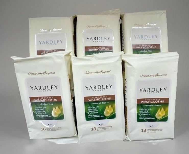 6x Lot of Yardley London Body Wipes 18 ct. Disposable Wash Cloths 12x8 6x Lot of Yardley London Body Wipes 18 ct. Disposable Wash Cloths 12x8