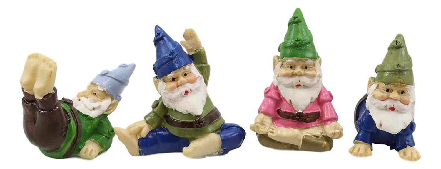 Ebros Set of 4 Mini Yoga Garden Gnomes Miniature Figurines