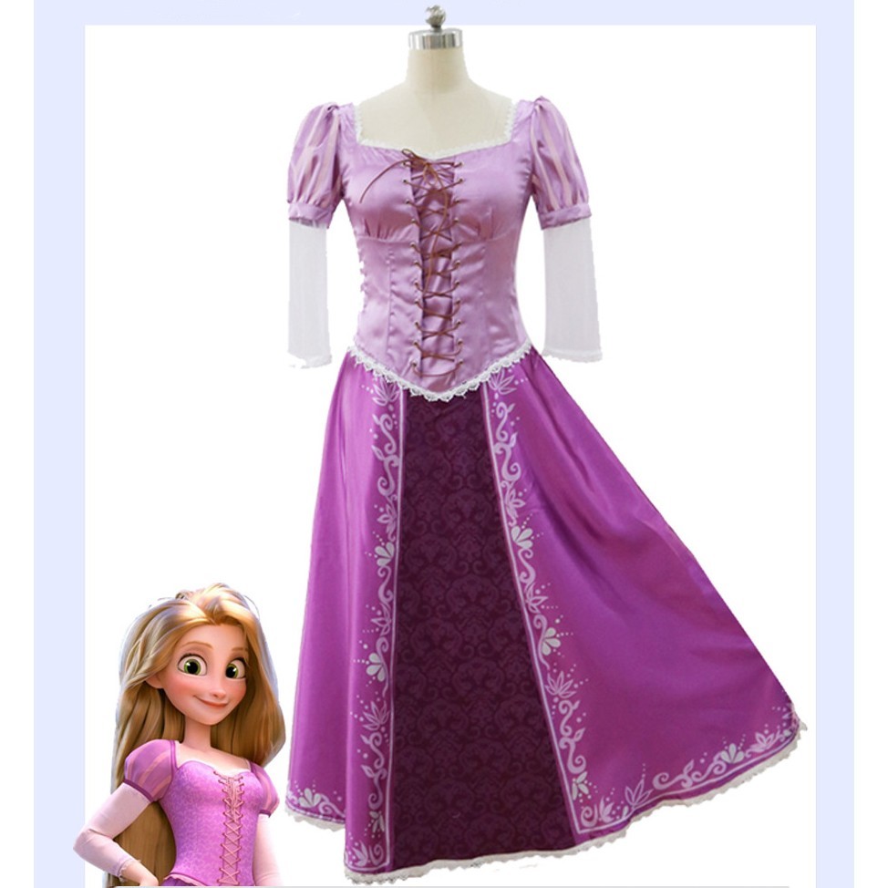 Tangled Rapunzel Princess Costume Fancy Dress Up Fairytale Cosplay Adult Size