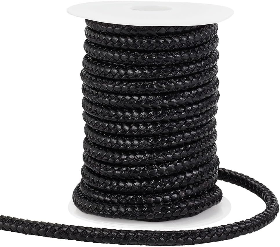 10 Yards round Braided Leather Cord, 8Mm Leather Rope Black Jewelry