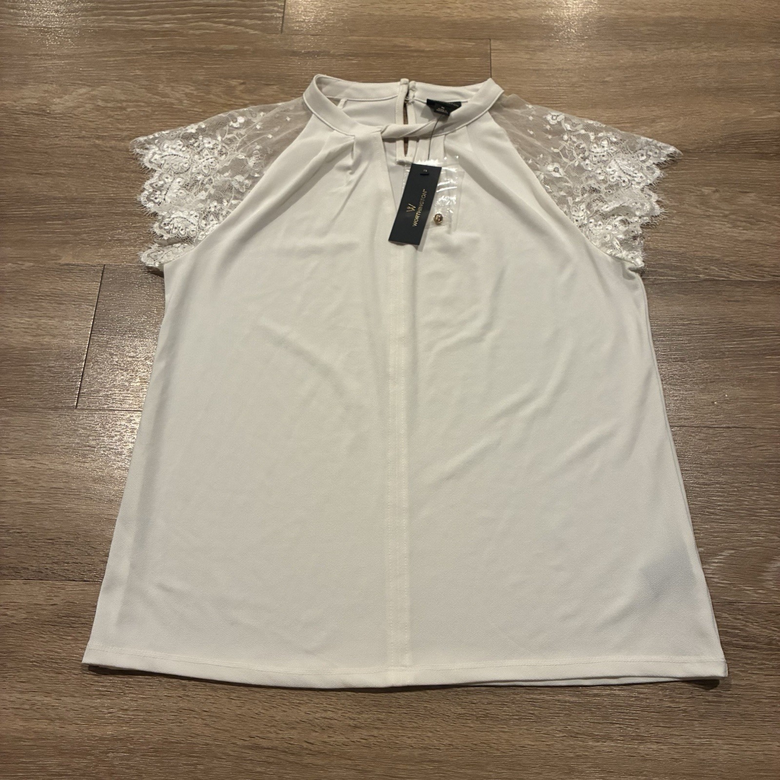 Worthington Womens Top White Size M Medium Lace Sleeve Blouse Worthington Womens Top White Size M Medium Lace Sleeve Blouse