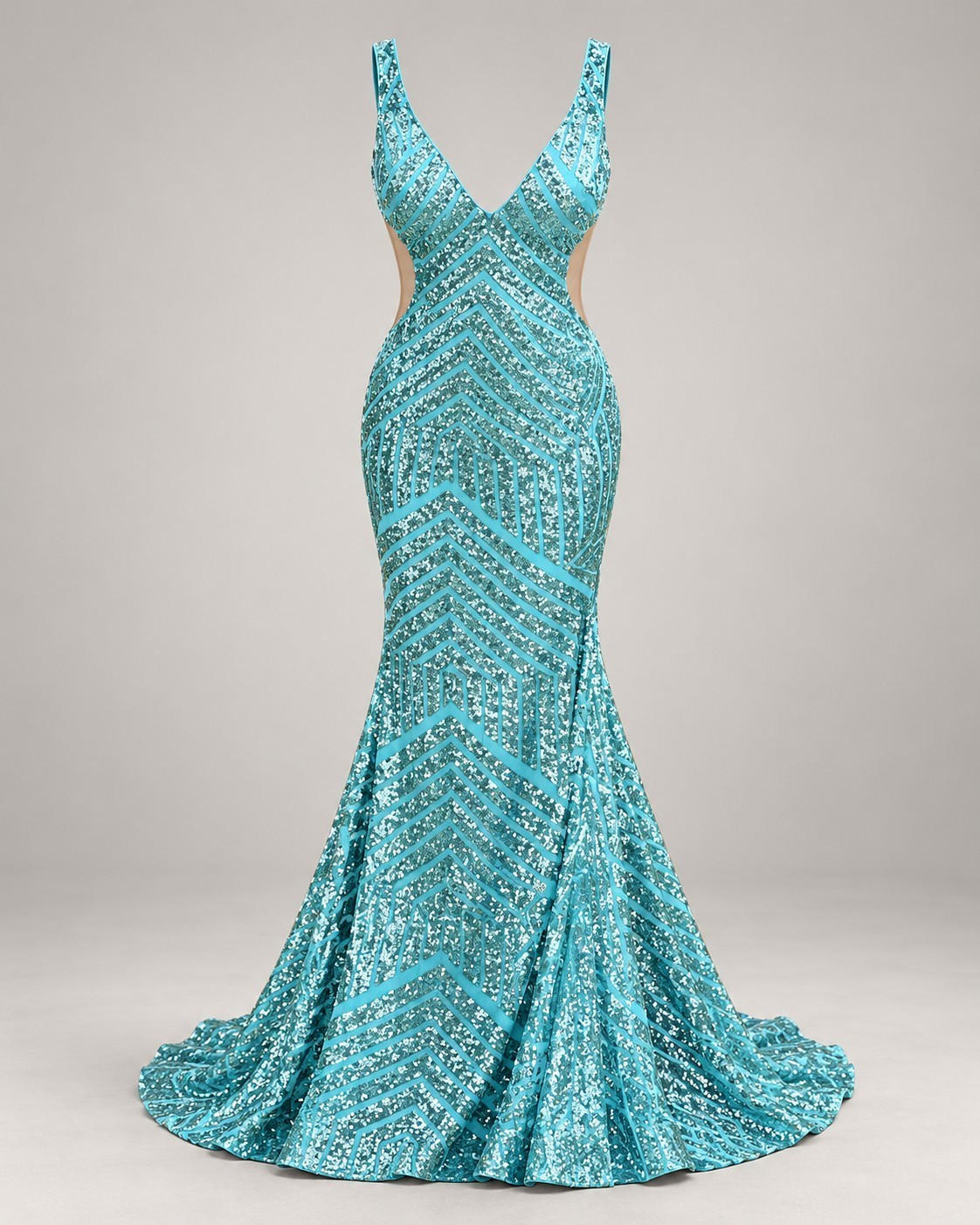 Jovani Aqua Sequin Mermaid Prom Dress Size 0 Open Back V Neck Pageant Gown