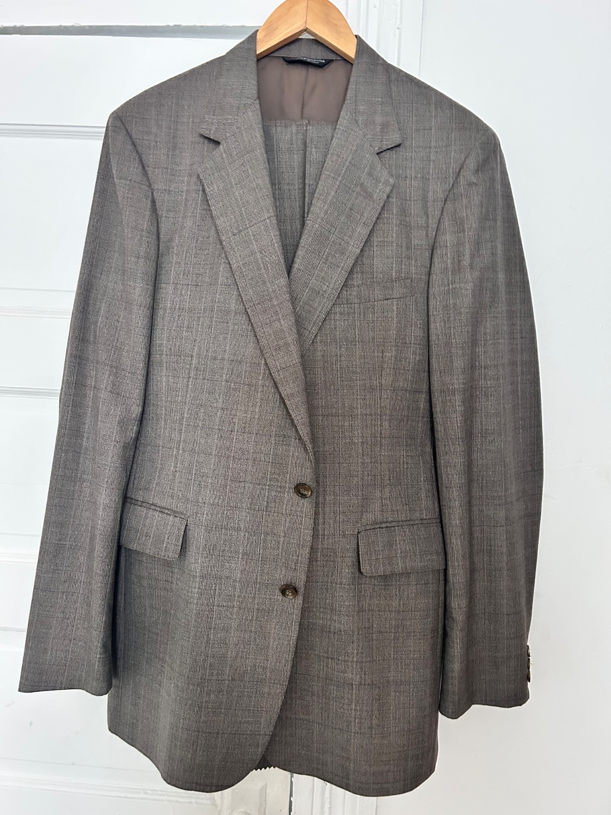 Vintage Burton\'s Men\'s Suit 44 X-Long Gray Plaid Wool Blend USA NOS Unhemmed