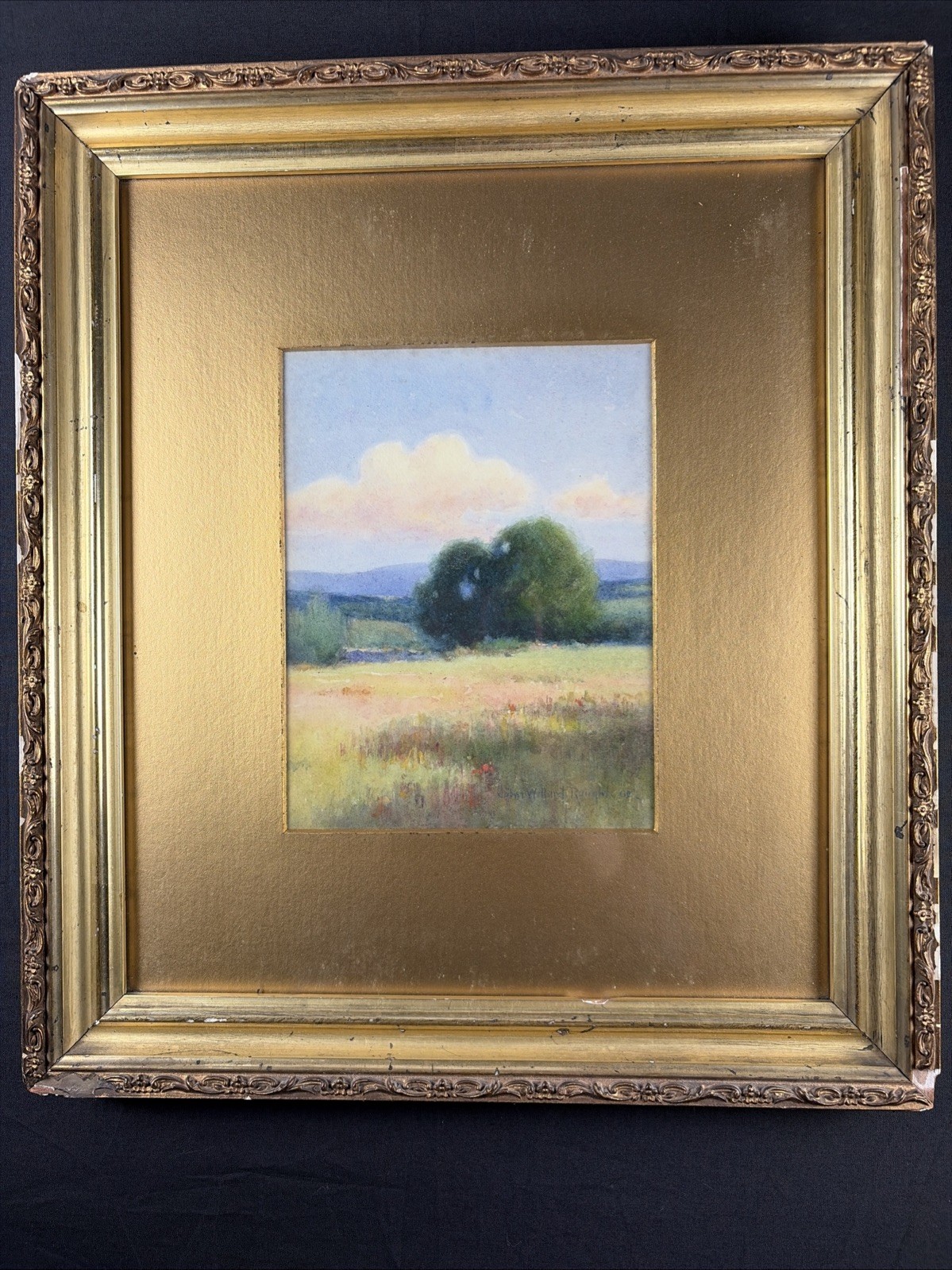 Signed JOHN WILLARD RAUGHT 1902 Small OIL PAINTING on Paper HAYFIELD in FRANCE