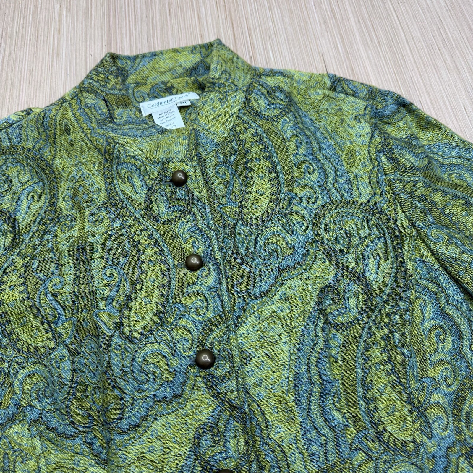 COLDWATER CREEK WOMEN\'S PETITE MEDIUM PAISLEY CARDIGAN JACKET - ANTIQUED BUTTONS COLDWATER CREEK WOMEN\'S PETITE MEDIUM PAISLEY CARDIGAN JACKET - ANTIQUED BUTTONS