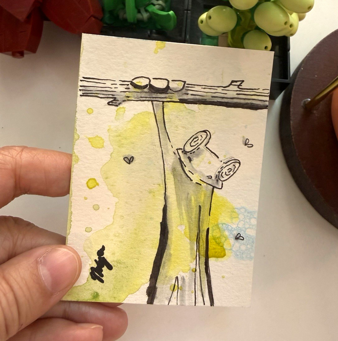 Original OOAK “Frog” Ink & Watercolor Drawing on watercolor Paper Small Unframed