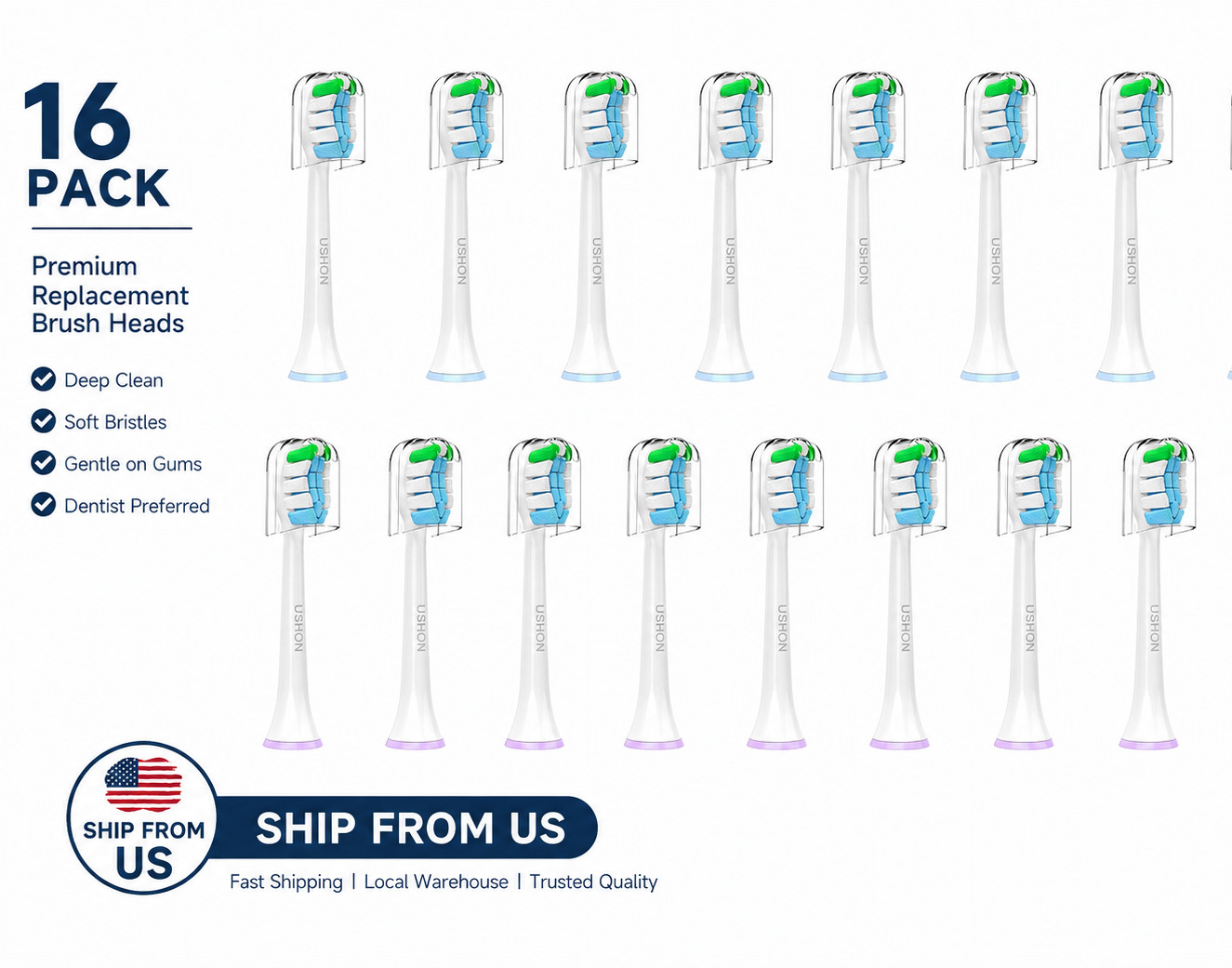 Replacement Toothbrush Heads Compatible with Phillips Sonicare Snap-on 16pc Pack Replacement Toothbrush Heads Compatible with Phillips Sonicare Snap-on 16pc Pack