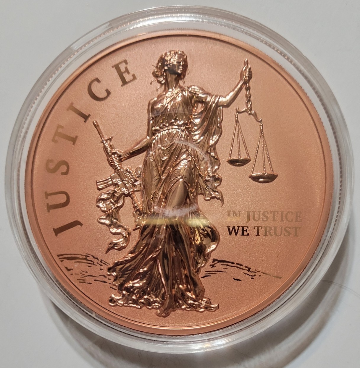 2026 Liberia Lady Justice 5 oz .999 Fine Copper Coin $1 BU In Capsule w/ COA