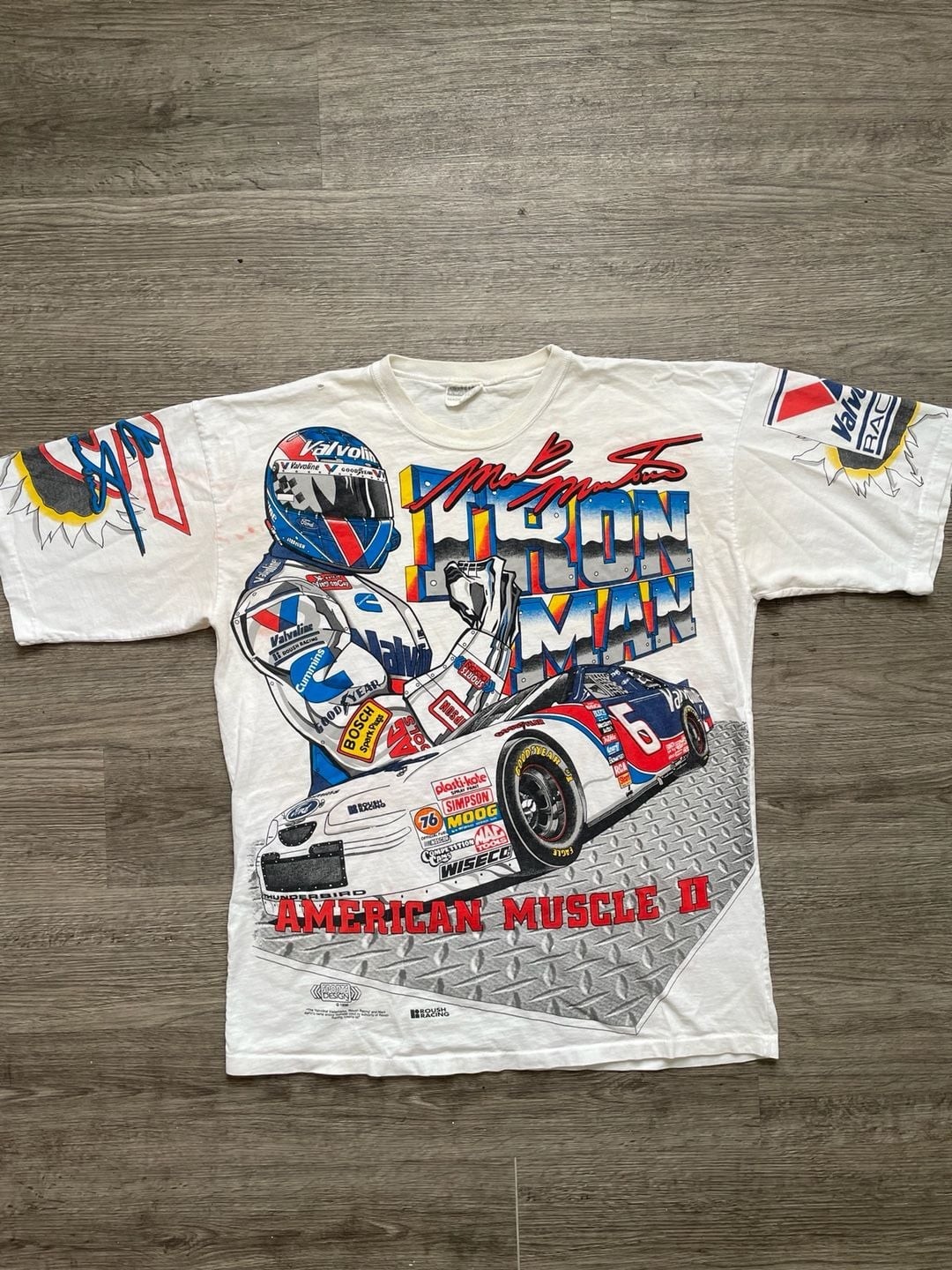Vintage 1996 Mark Martin Roush Racing Iron Man American Muscle NASCAR T-Shirt