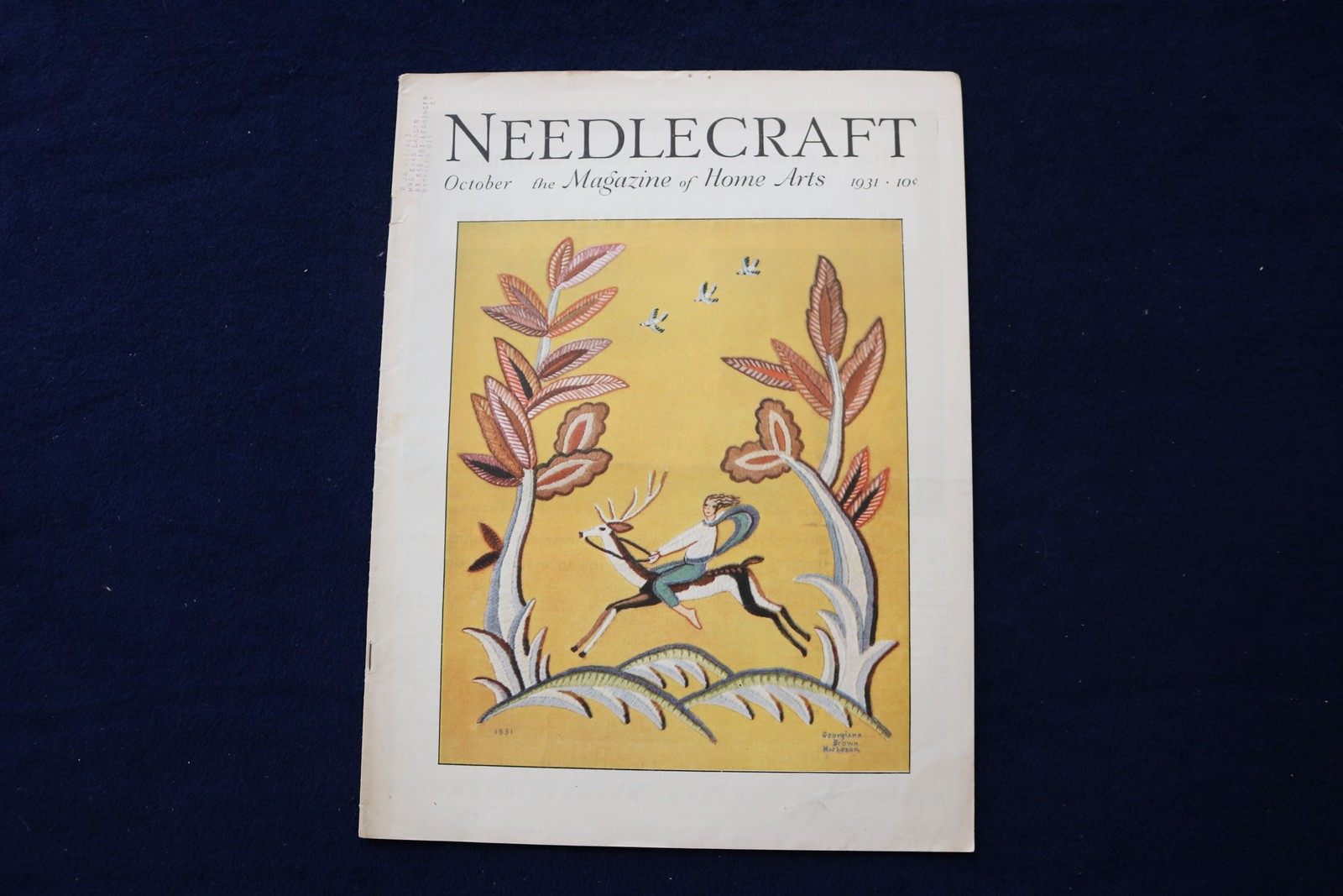 1931 OCTOBER NEEDLECRAFT MAGAZINE - DEER AND BIRD COVER - E 34200