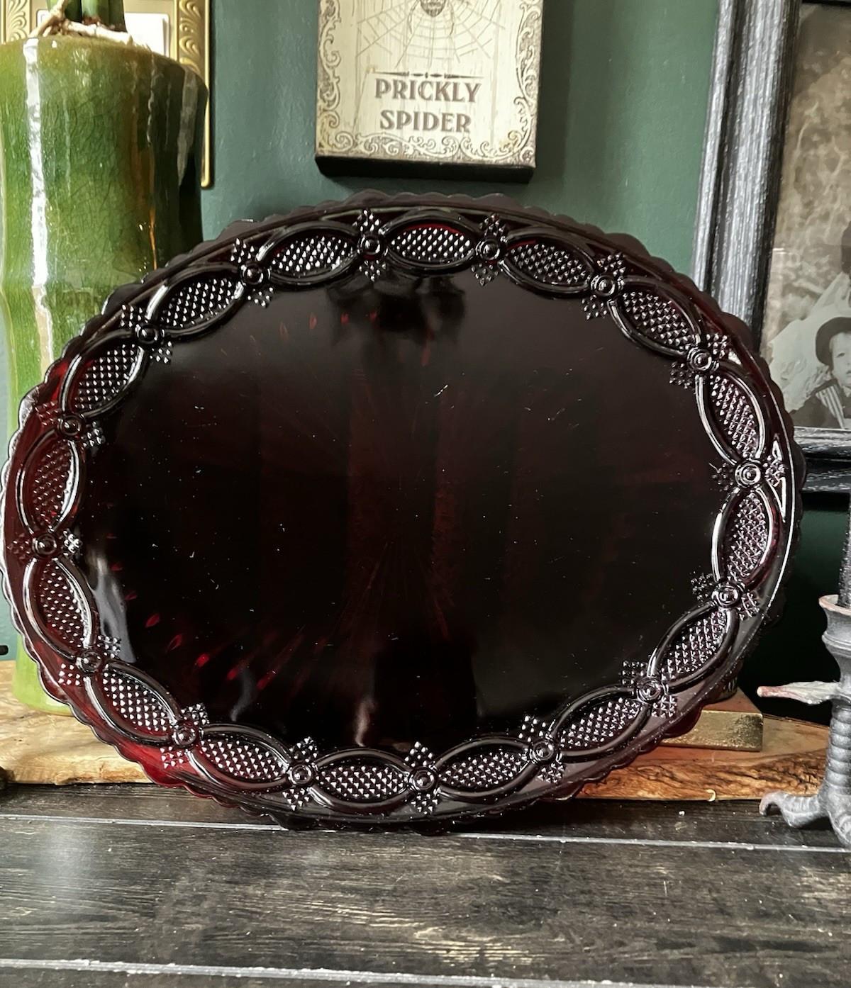 Vintage Avon 1876 Cape Cod Ruby Red Glass Oval Serving  Roman Rosette Tray