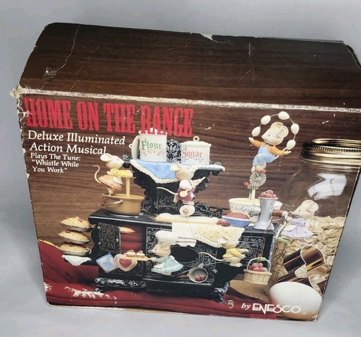 ENESCO Home on the Range Deluxe Action Musical Motion Music Box Mice- Vintage ENESCO Home on the Range Deluxe Action Musical Motion Music Box Mice- Vintage