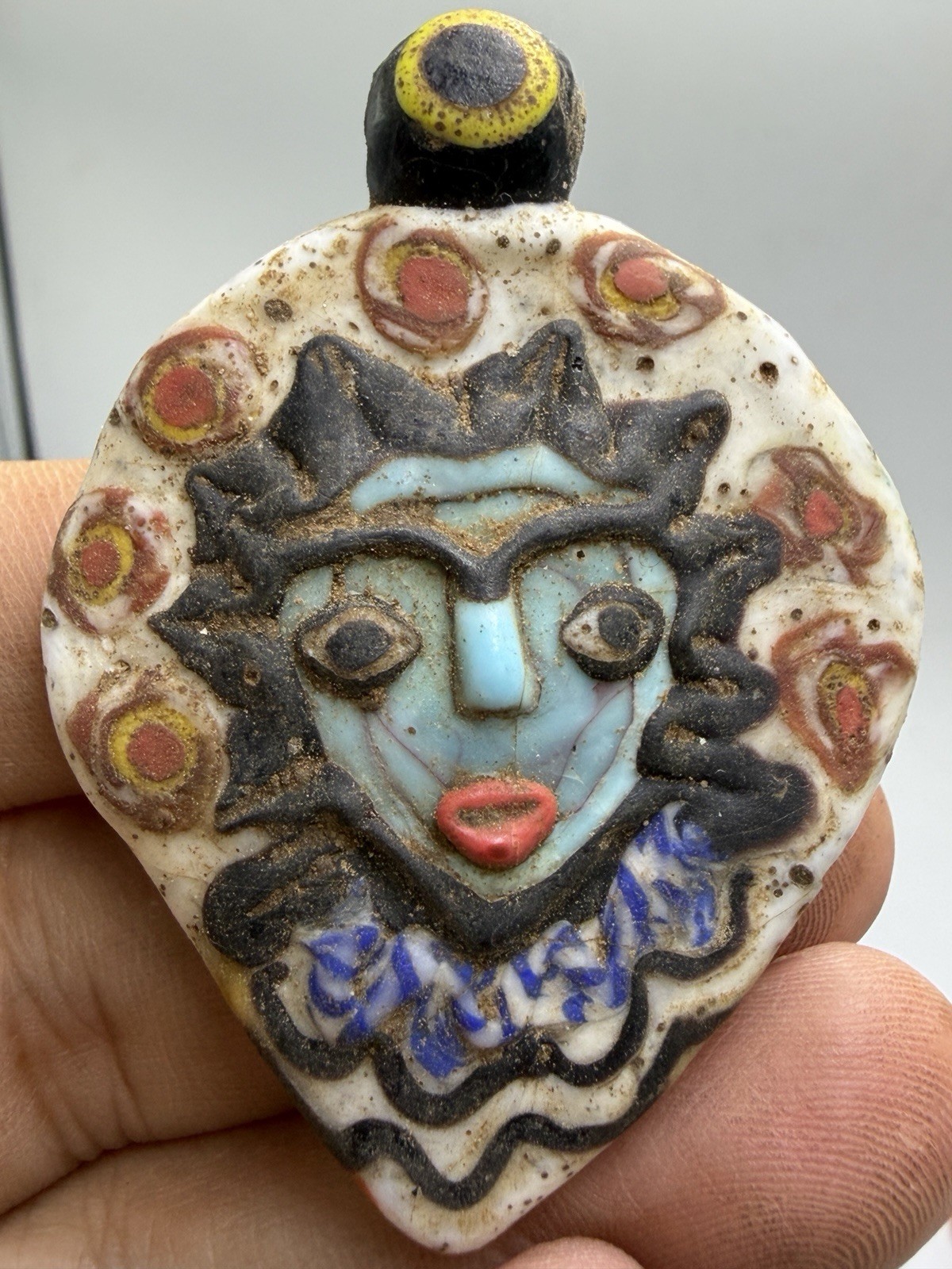 Ancient Unique Rare Phoenician Glass Face Amulet Rare